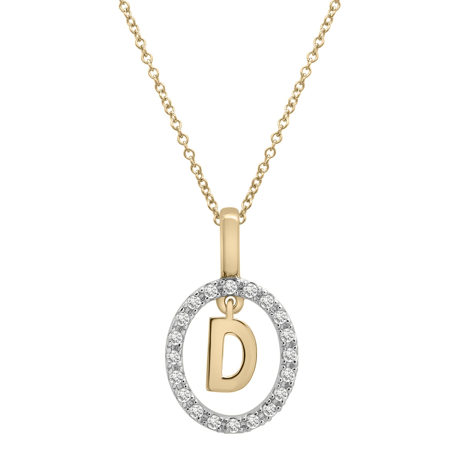 Floating Halo Diamond Initial Pendant Golden D Character