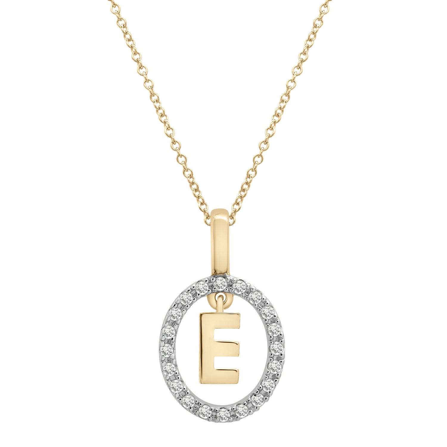 Floating Halo Diamond Initial Pendant in Gold E Character