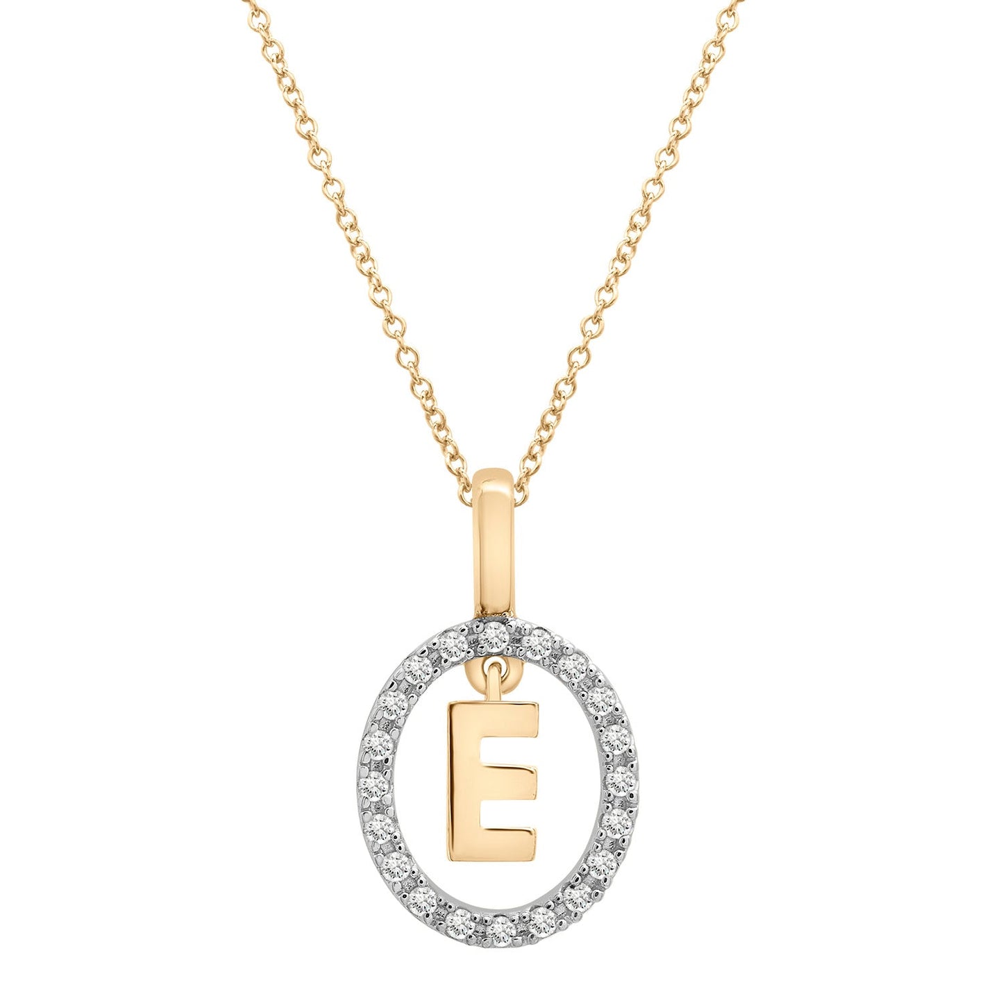 Floating Halo Diamond Initial Pendant Gold E Character