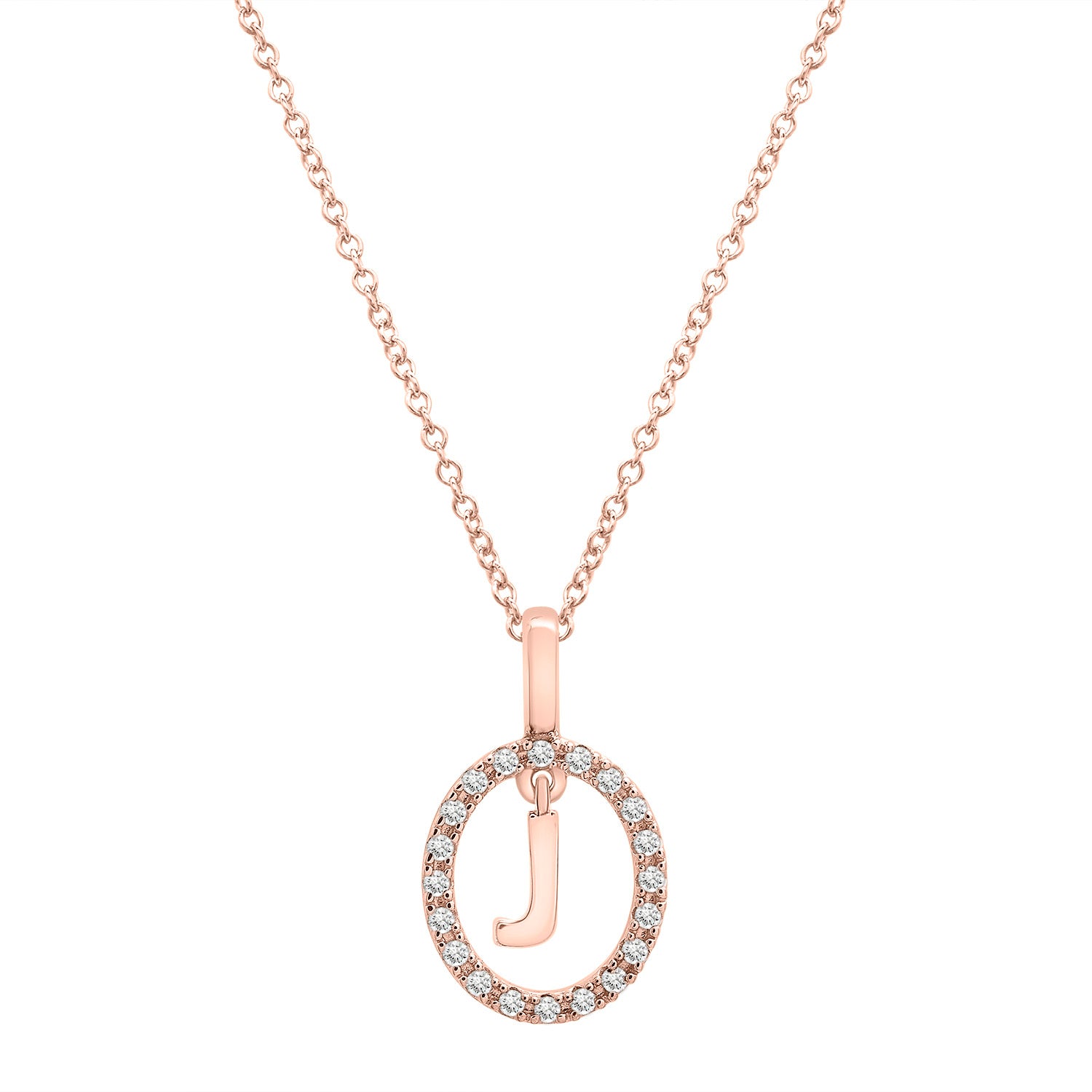 Floating Halo Diamond Initial Pendant Rose Gold J Character