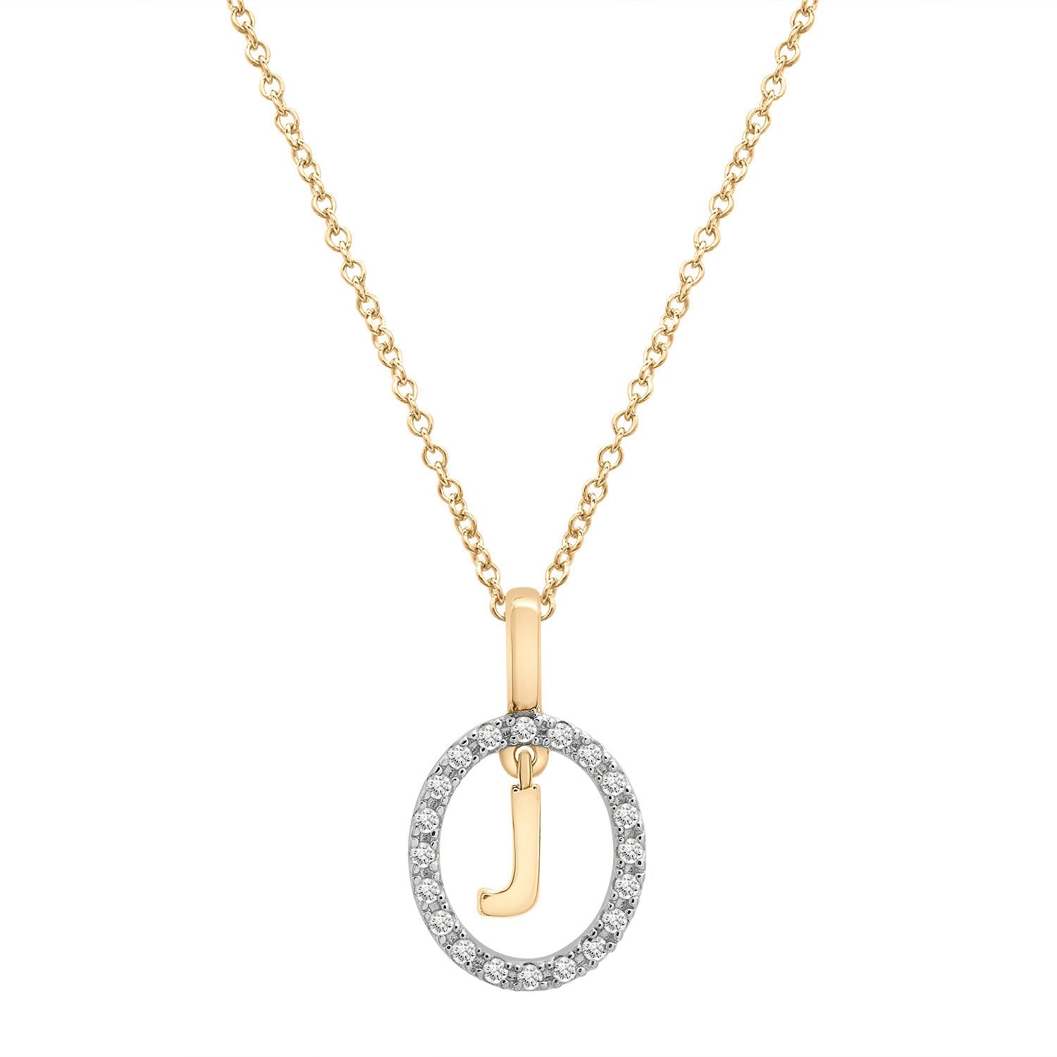 Floating Halo Diamond Initial Pendant Gold J Character