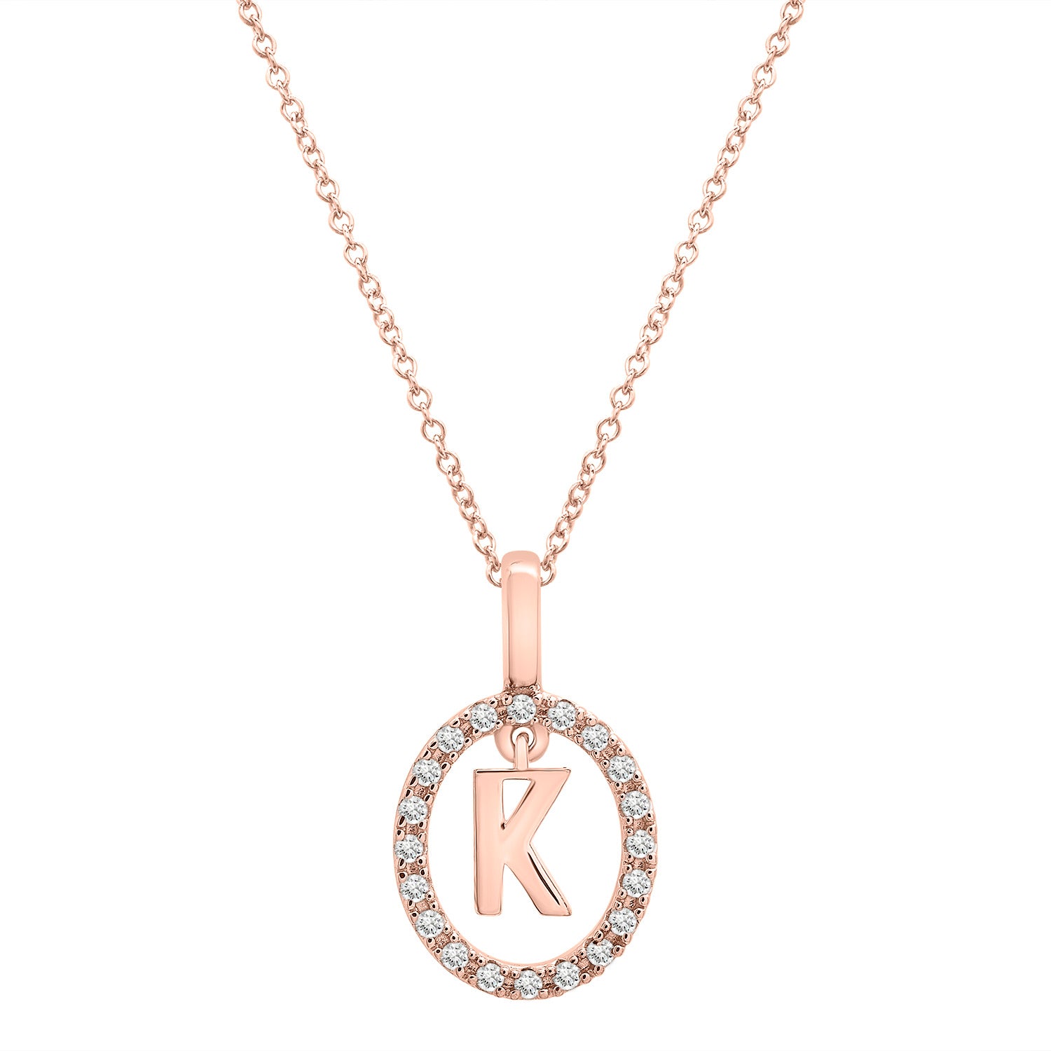 Floating Halo Diamond Initial Pendant Rose Gold K Character