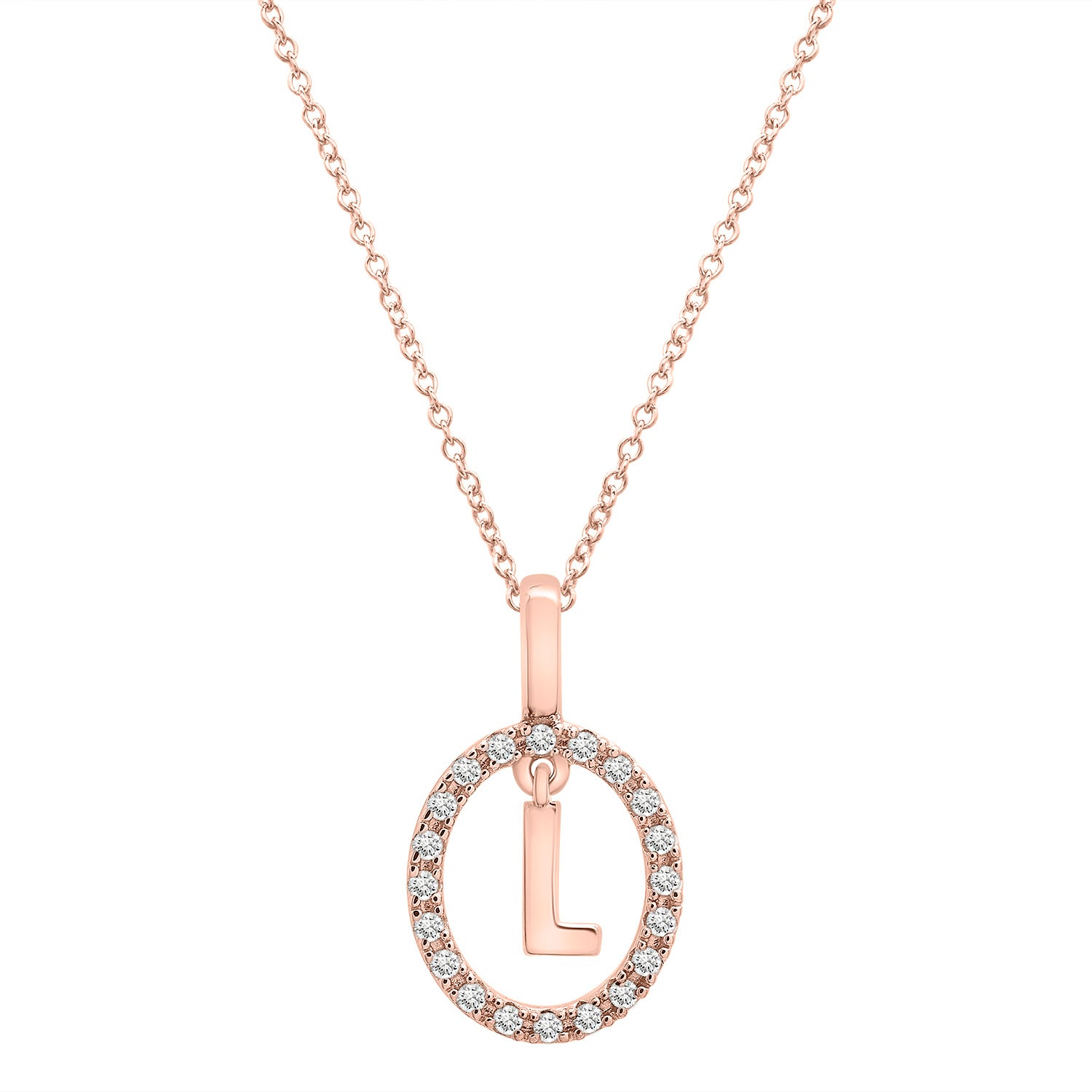 Floating Halo Diamond Initial Pendant Rose Gold L Character