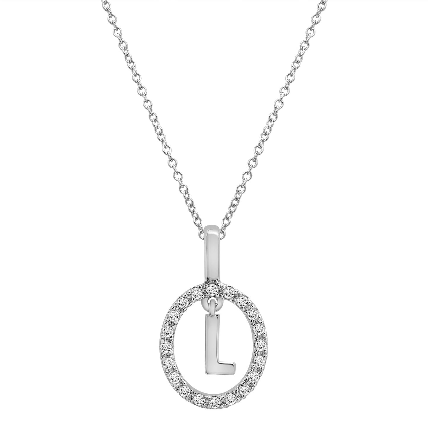 Floating Halo Diamond Initial Pendant Silver L Character