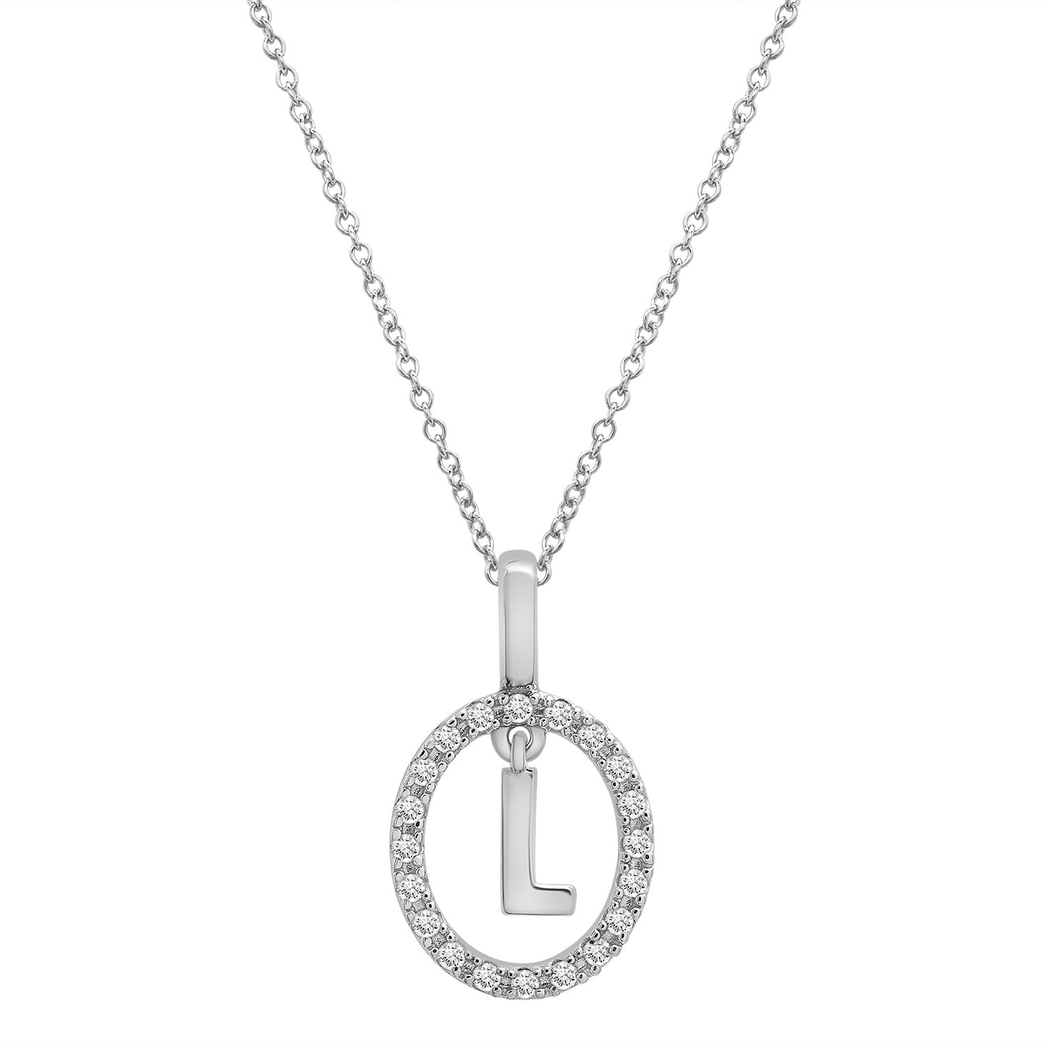 Floating Halo Diamond Initial Pendant Silver L Character