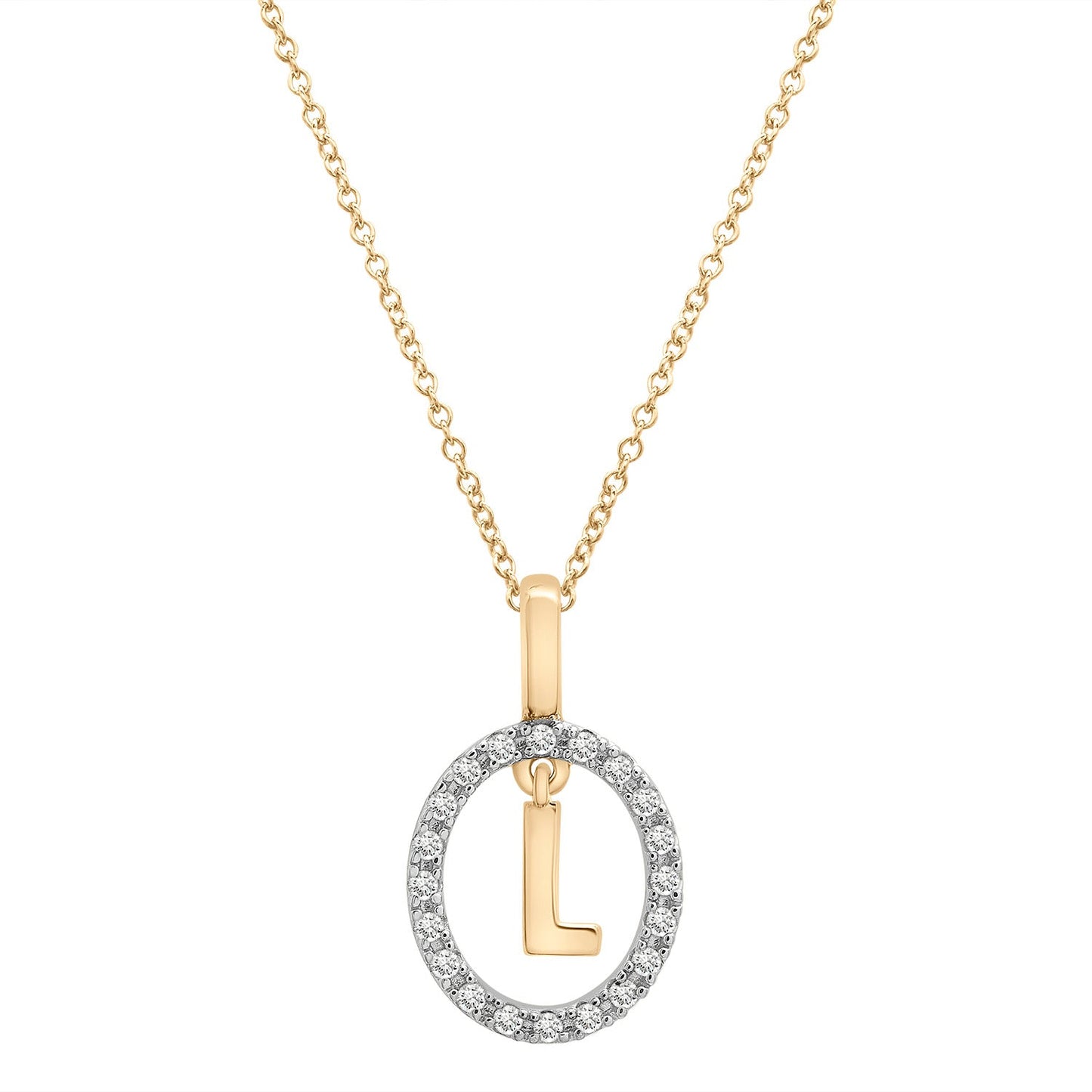 Floating Halo Diamond Initial Pendant Gold L Character