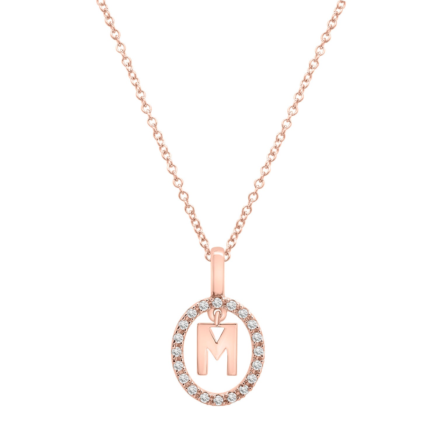 Floating Halo Diamond Initial Pendant Rose Gold M Character
