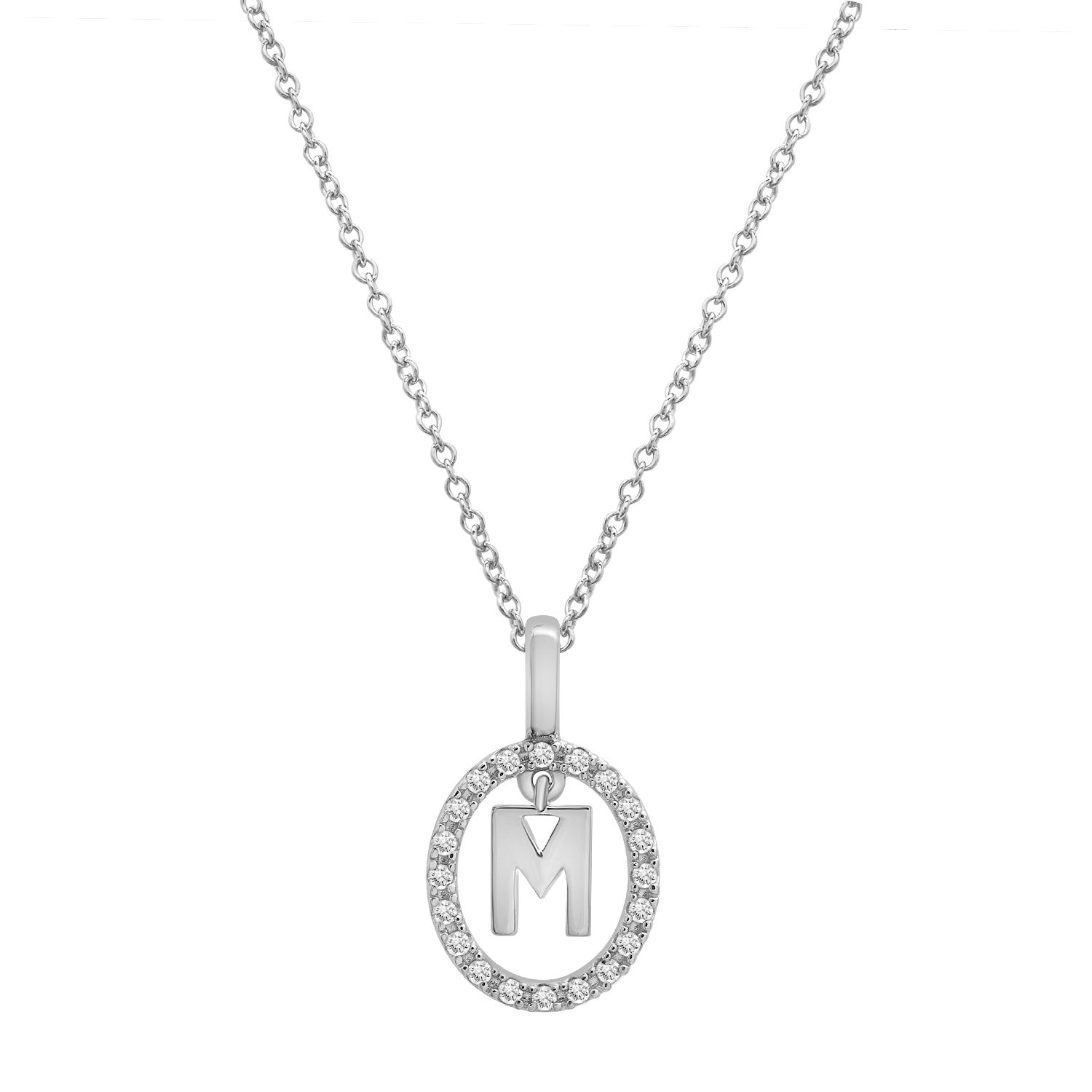 Floating Halo Diamond Initial Pendant Silver M Character