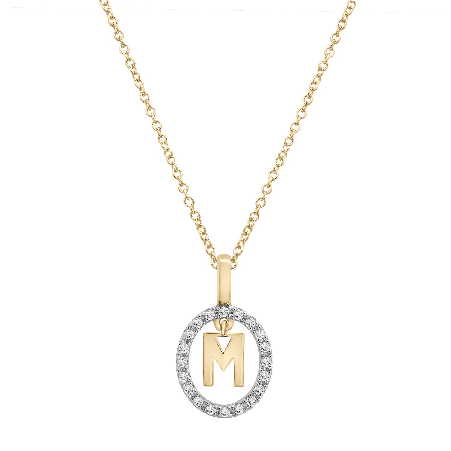 Floating Halo Diamond Initial Pendant Gold M Character