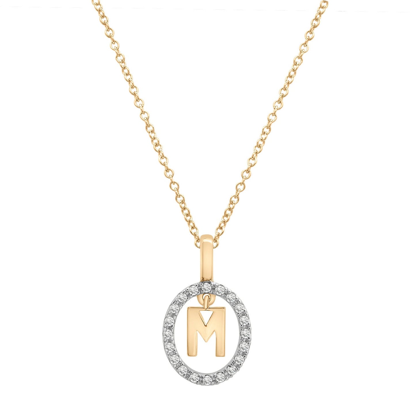 Floating Halo Diamond Initial Pendant Rose Golden M Character