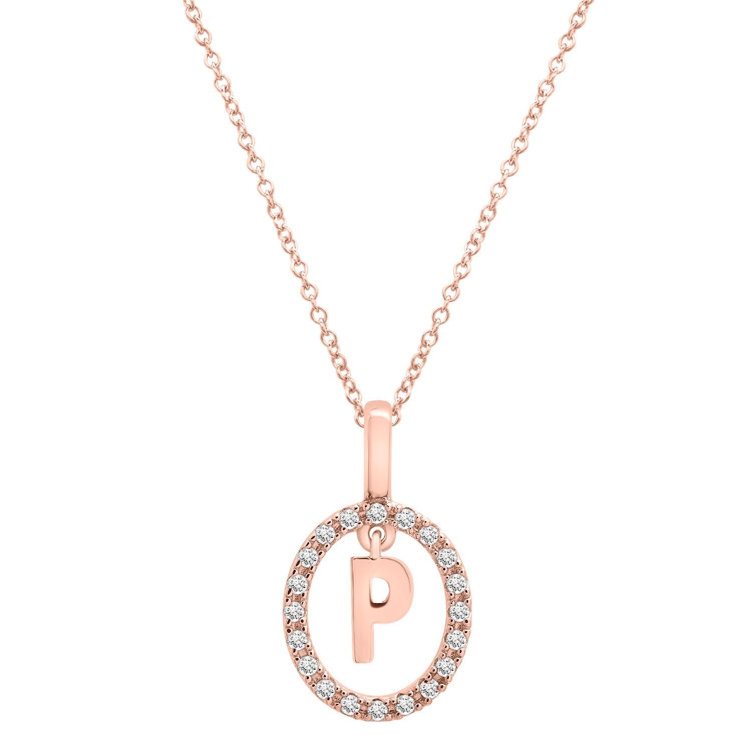 Floating Halo Diamond Initial Pendant Rose Gold P Character