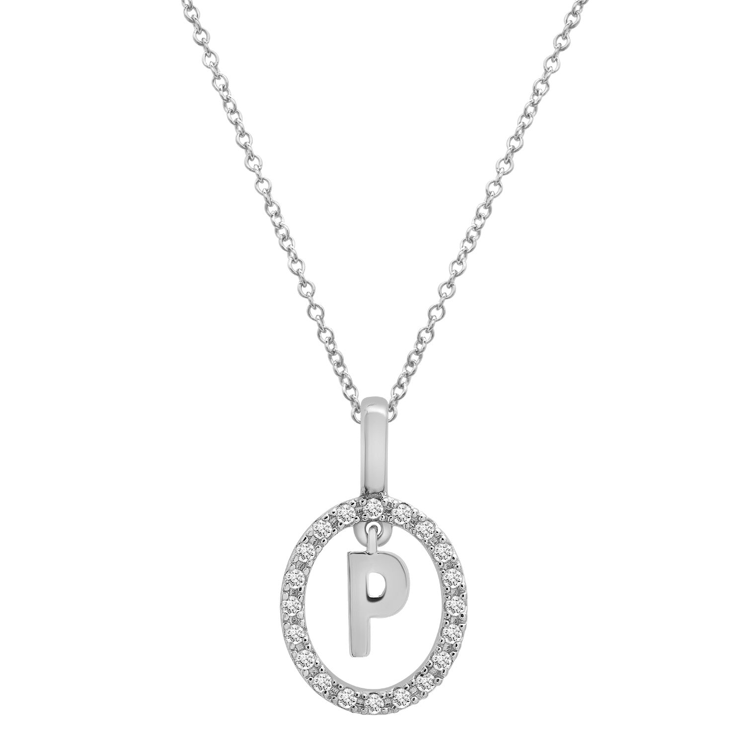 Floating Halo Diamond Initial Pendant Silver P Character