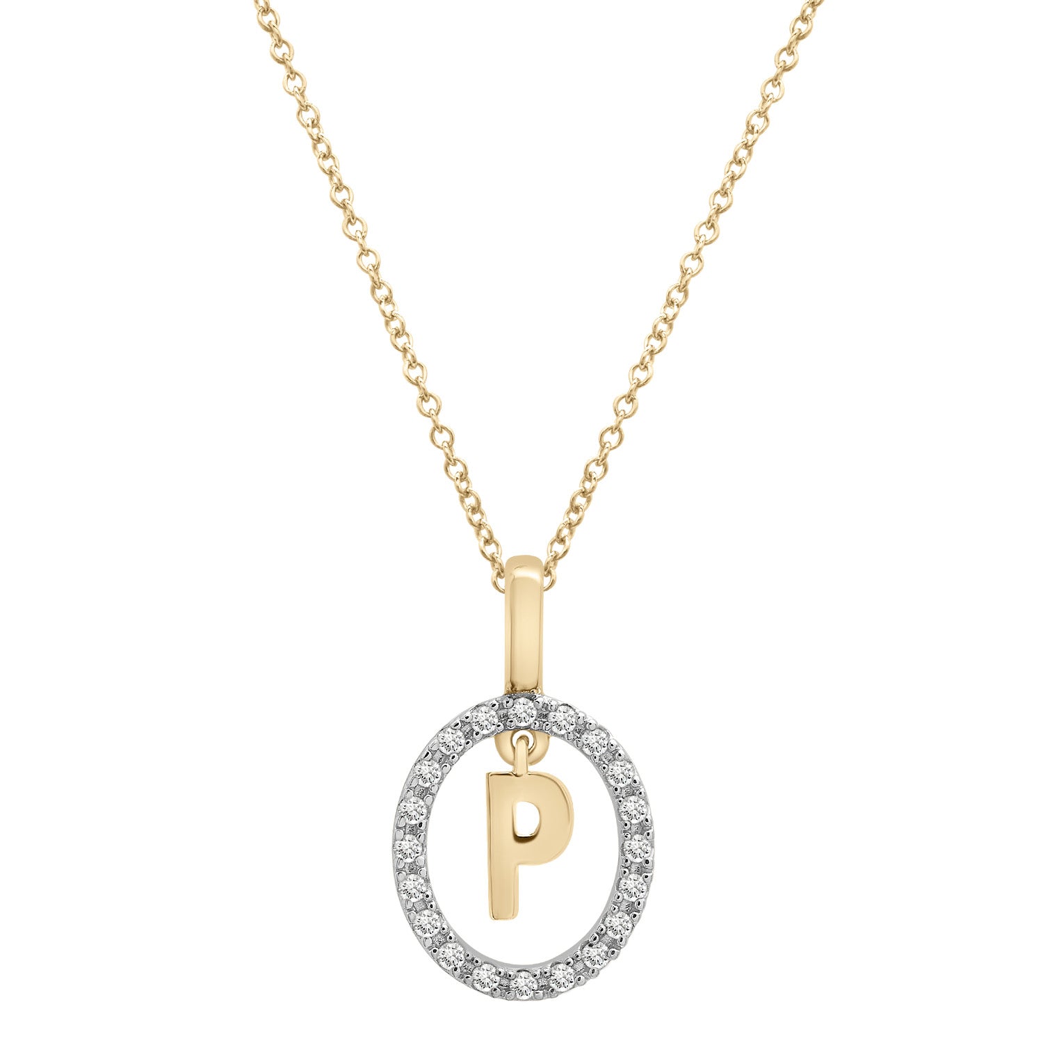 Floating Halo Diamond Initial Pendant Gold P Character