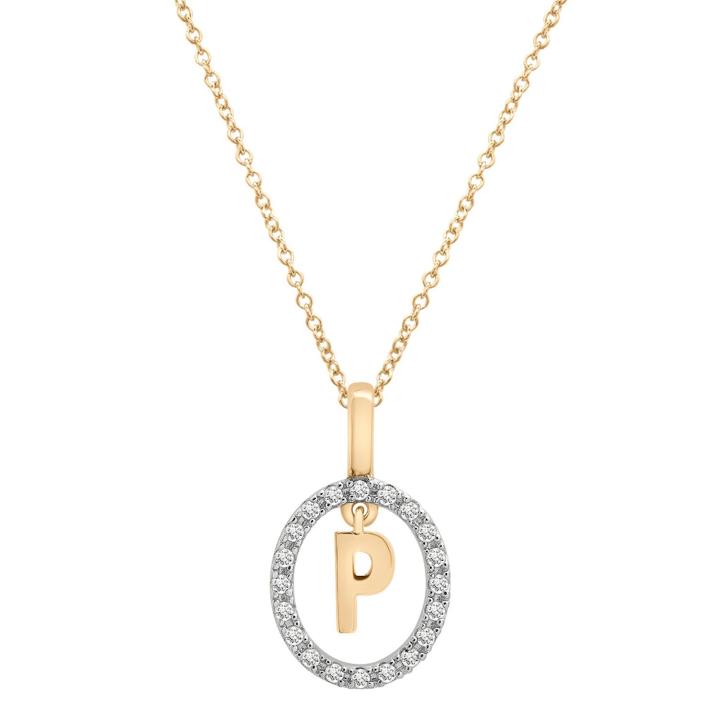 Floating Halo Diamond Initial Pendant Golden P Character