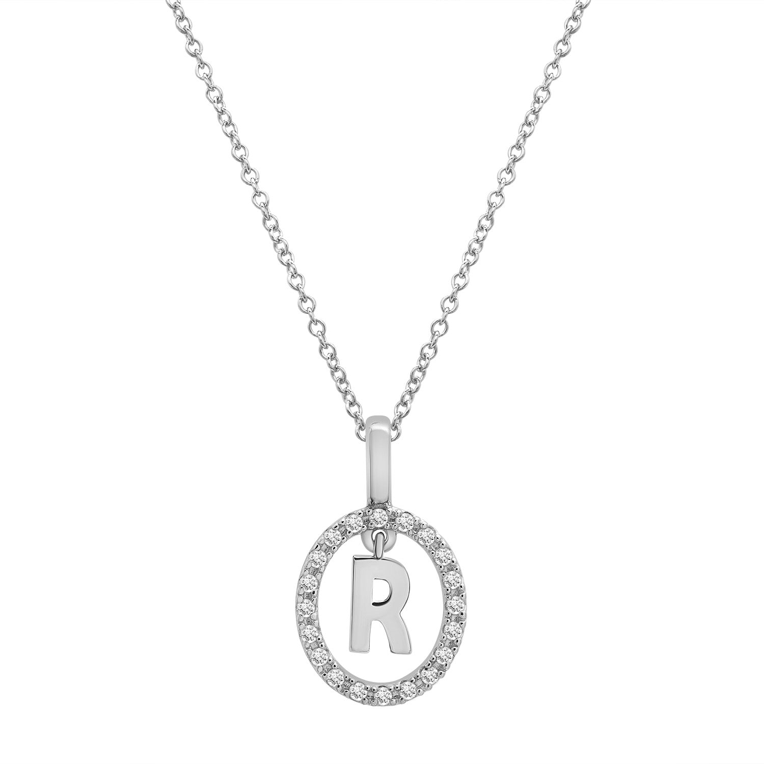 Floating Halo Diamond Initial Pendant Silver R Character