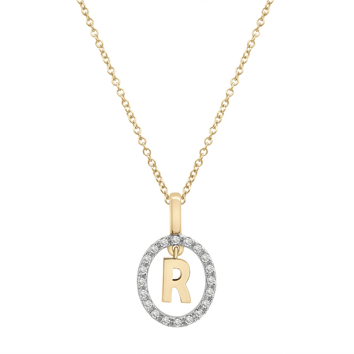 Floating Halo Diamond Initial Pendant Golden R Character