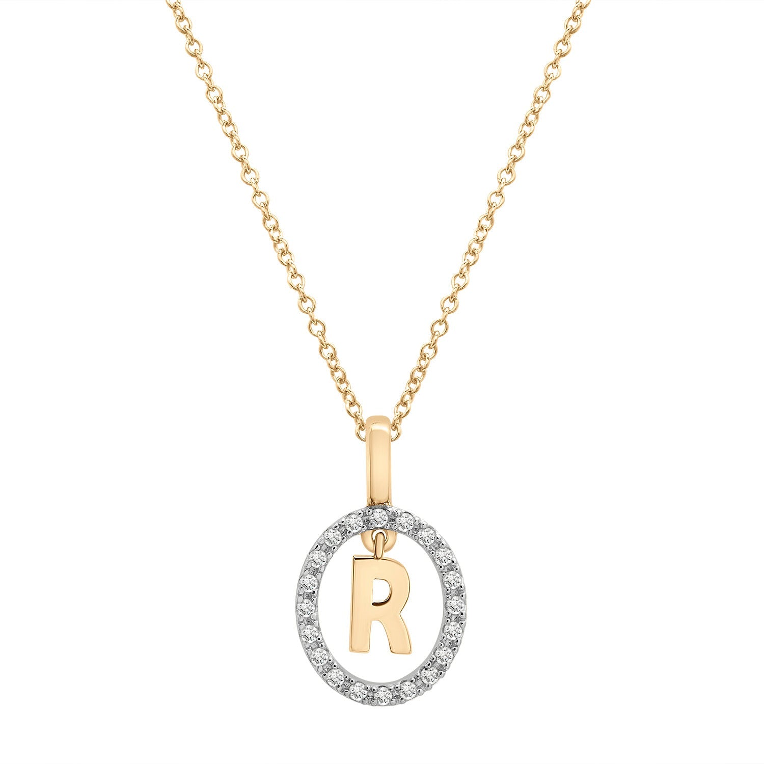 Floating Halo Diamond Initial Pendant Gold R Character