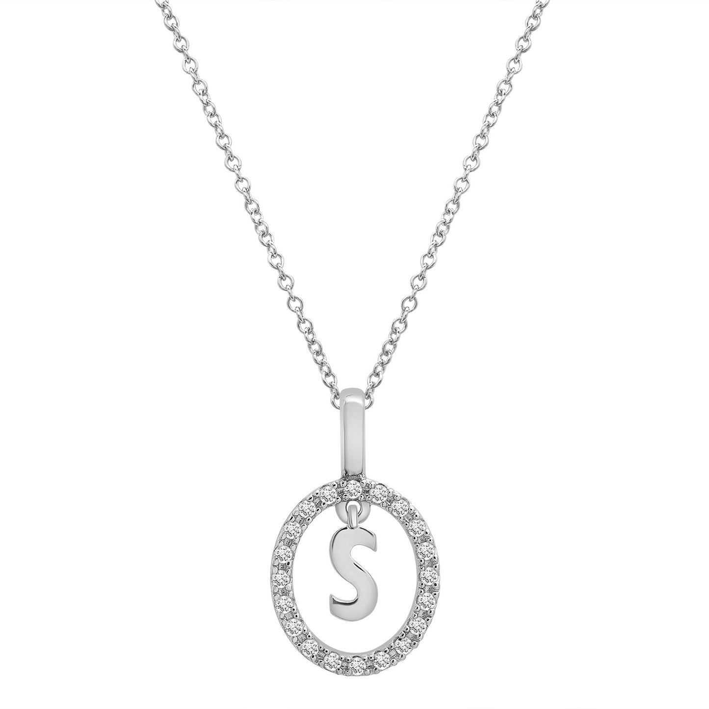 Floating Halo Diamond Initial Pendant Silver S Character