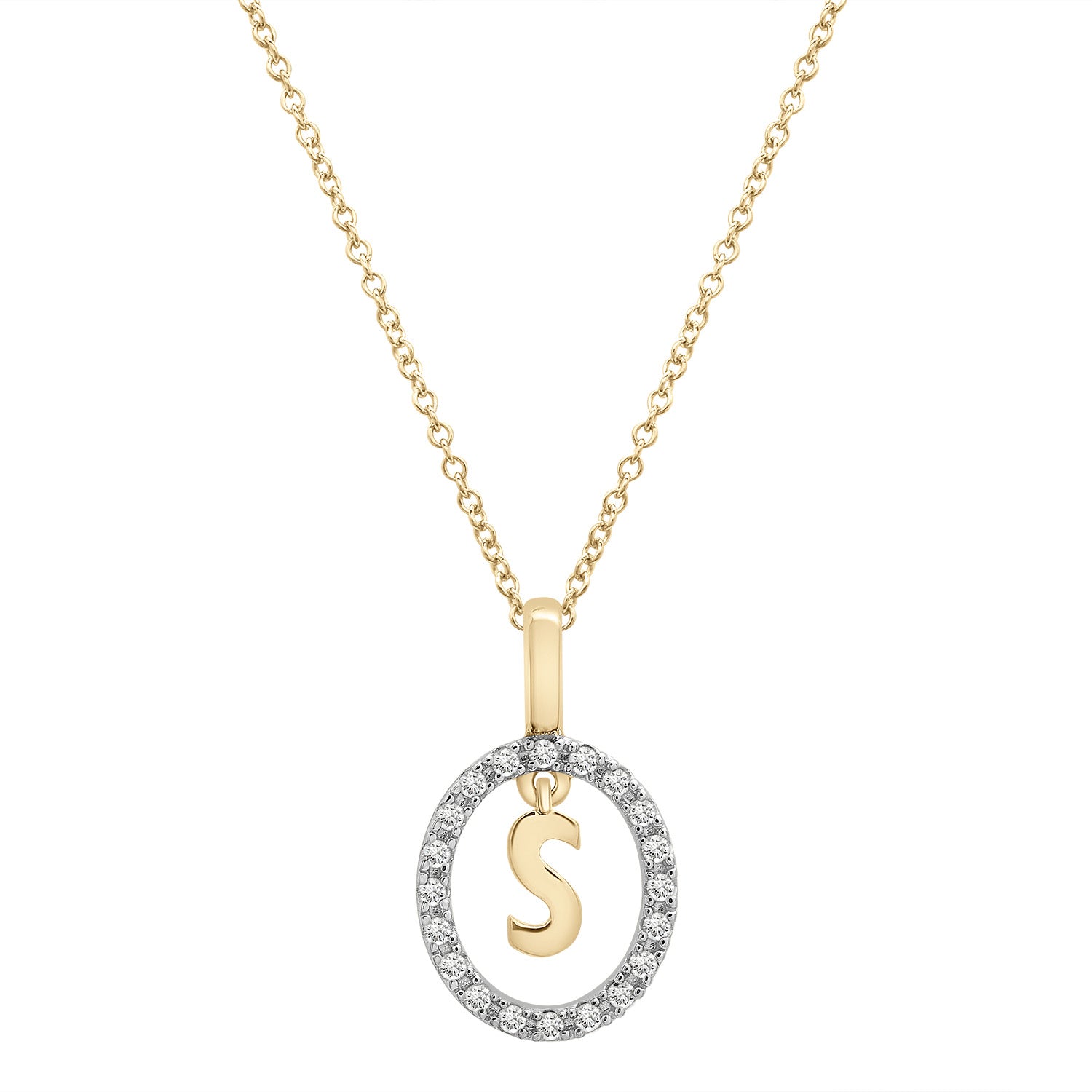 Floating Halo Diamond Initial Pendant Gold S Character
