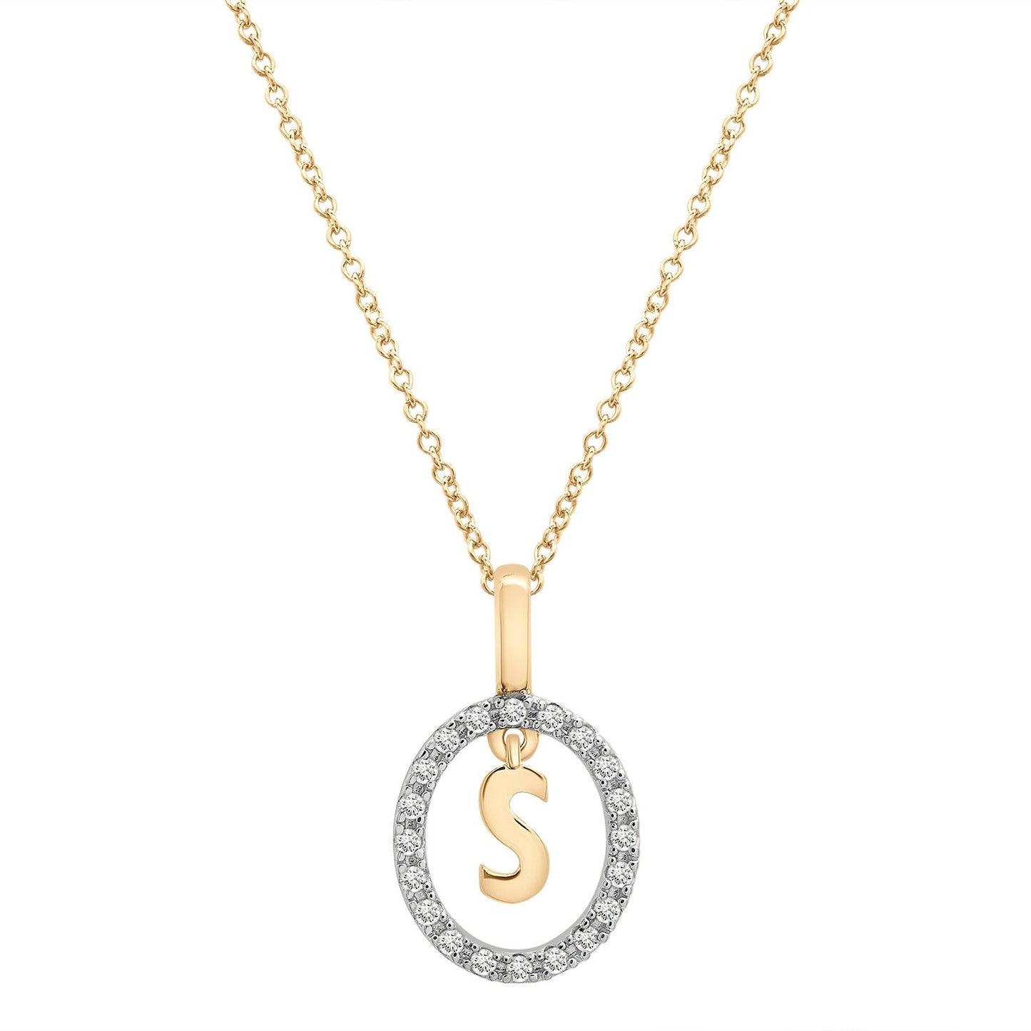 Floating Halo Diamond Initial Pendant Golden S Character