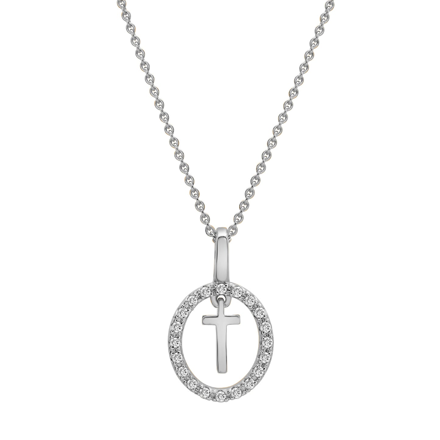 Floating Halo Diamond Initial Pendant Silver T Character