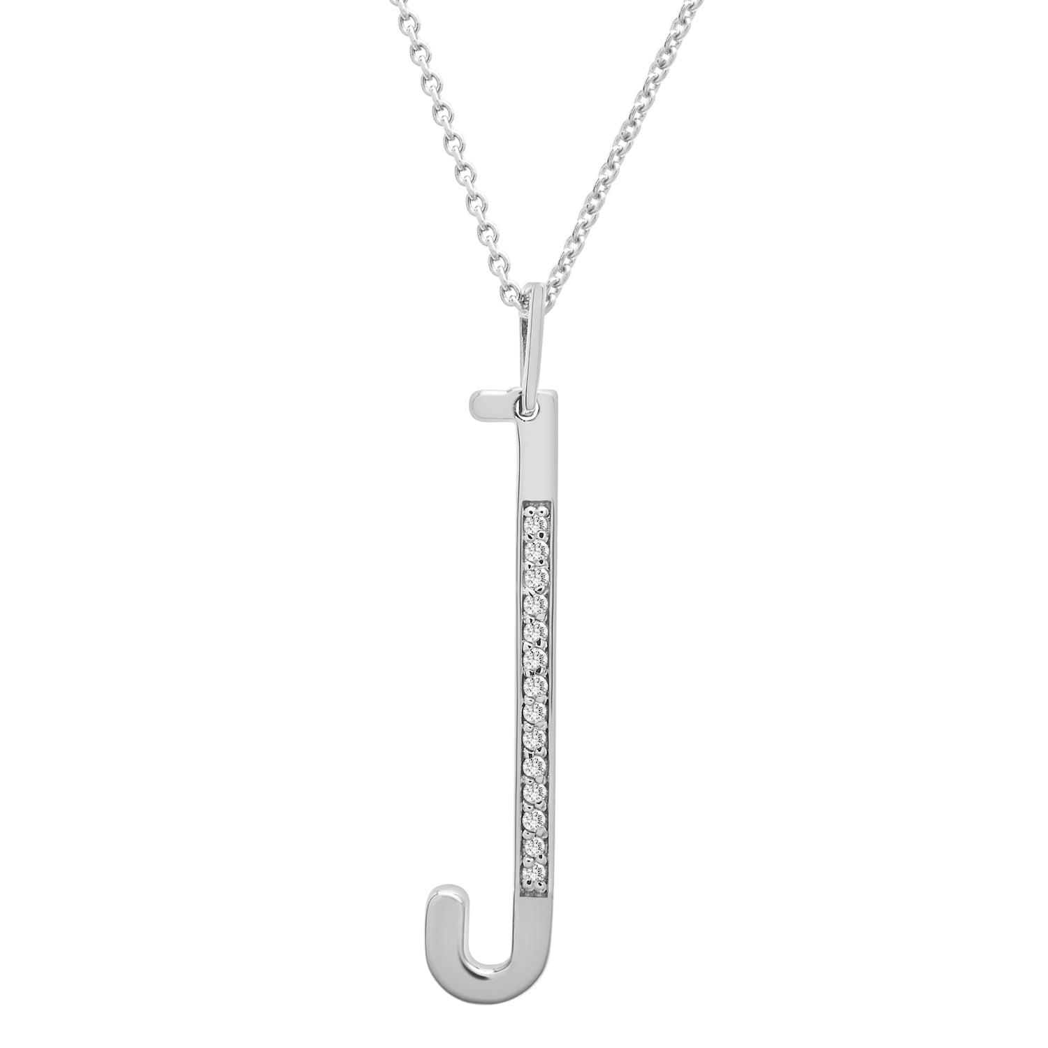 Initial Diamond Pendant In J Silver Character