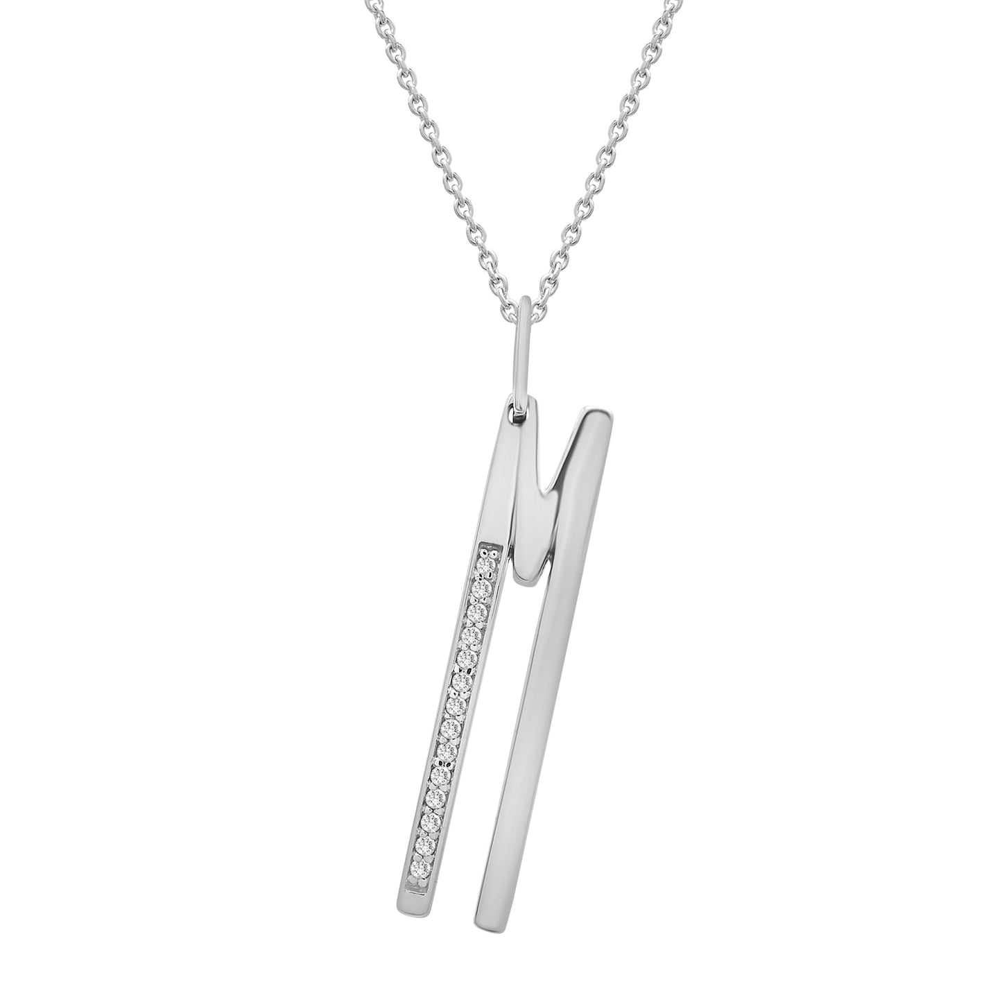 Initial Diamond Pendant In M Silver Character