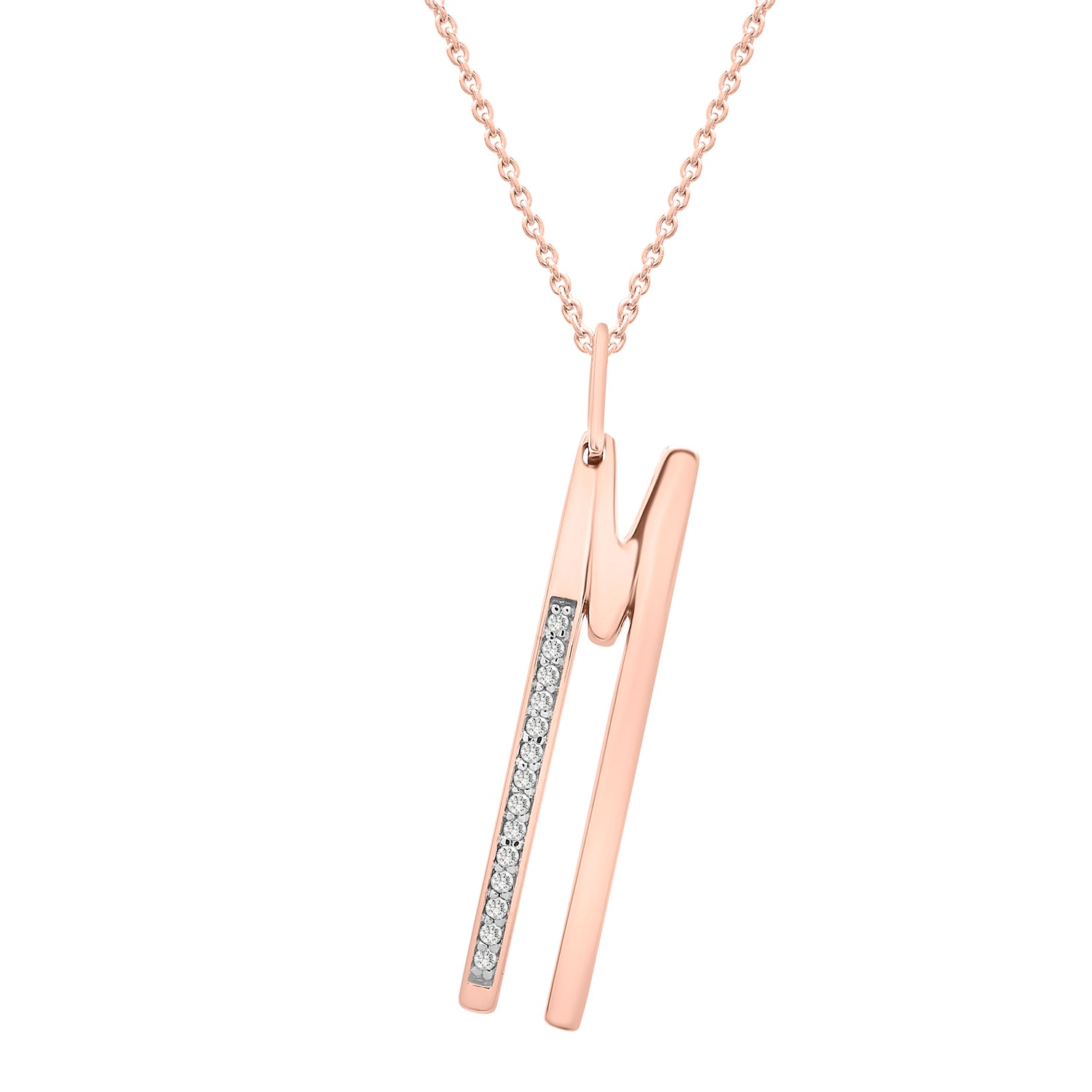 Initial Diamond Pendant In M Rose Gold Character