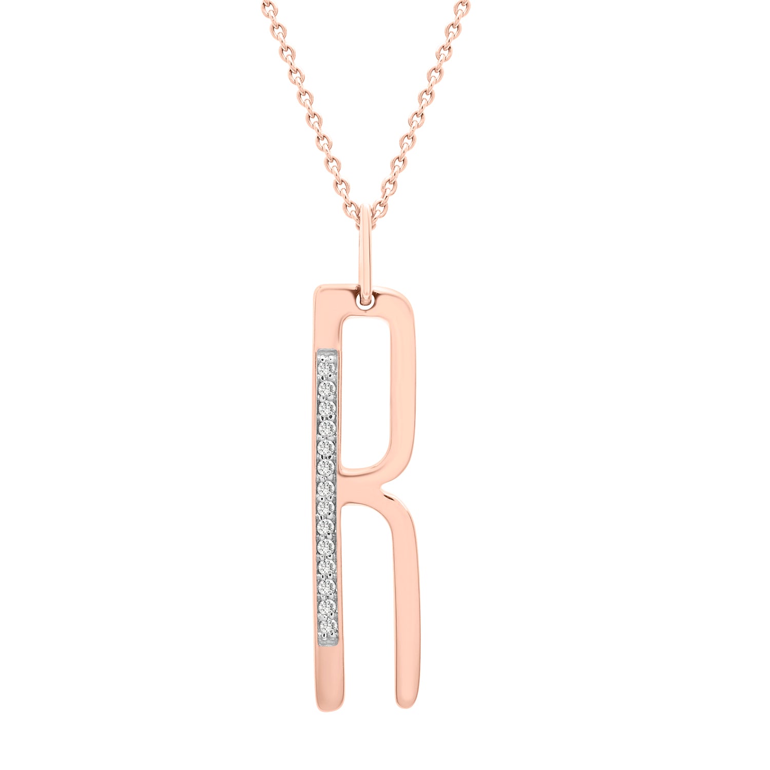 Initial Diamond Pendant In R Rose Gold Character