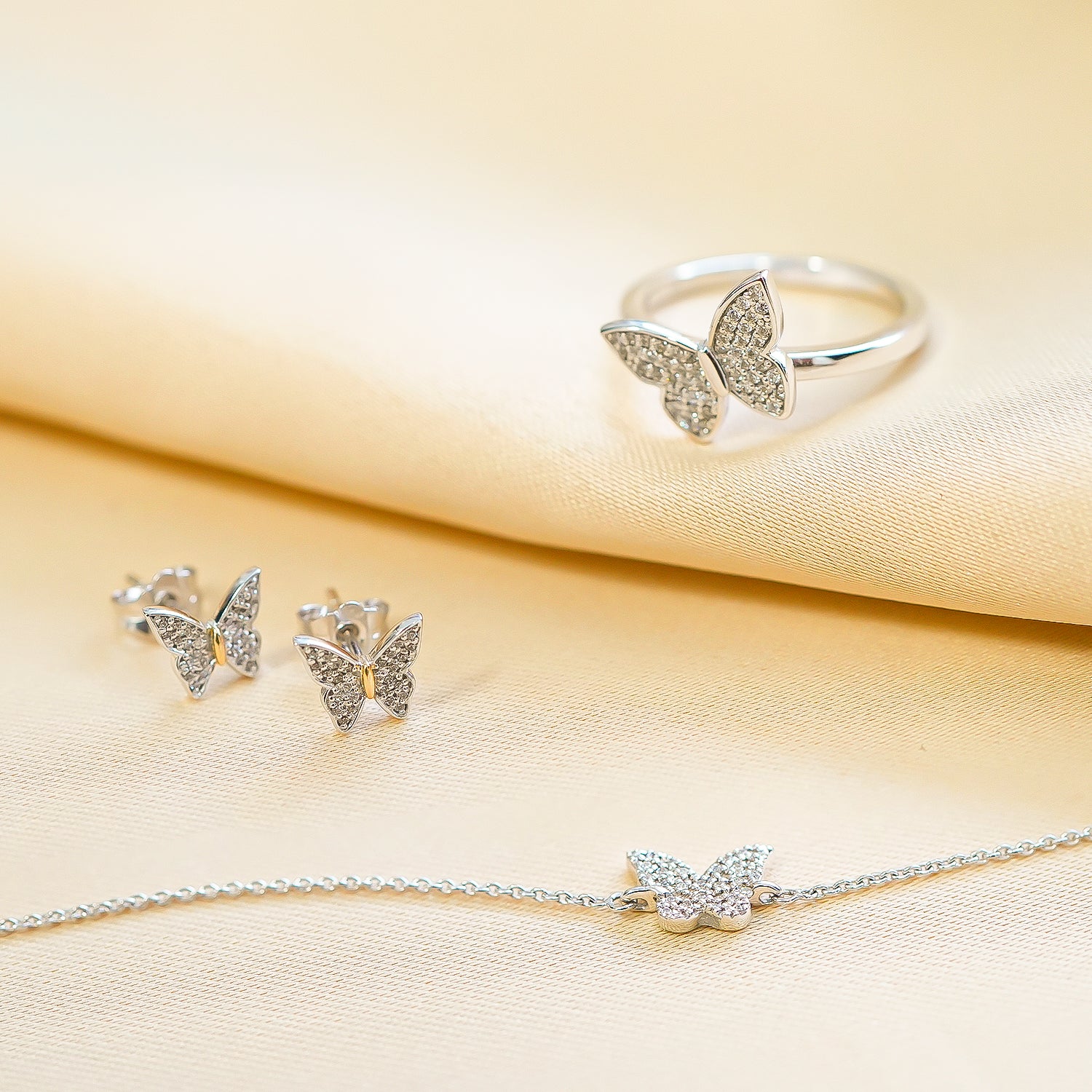 Brie Diamond Butterfly Bracelet with Rings