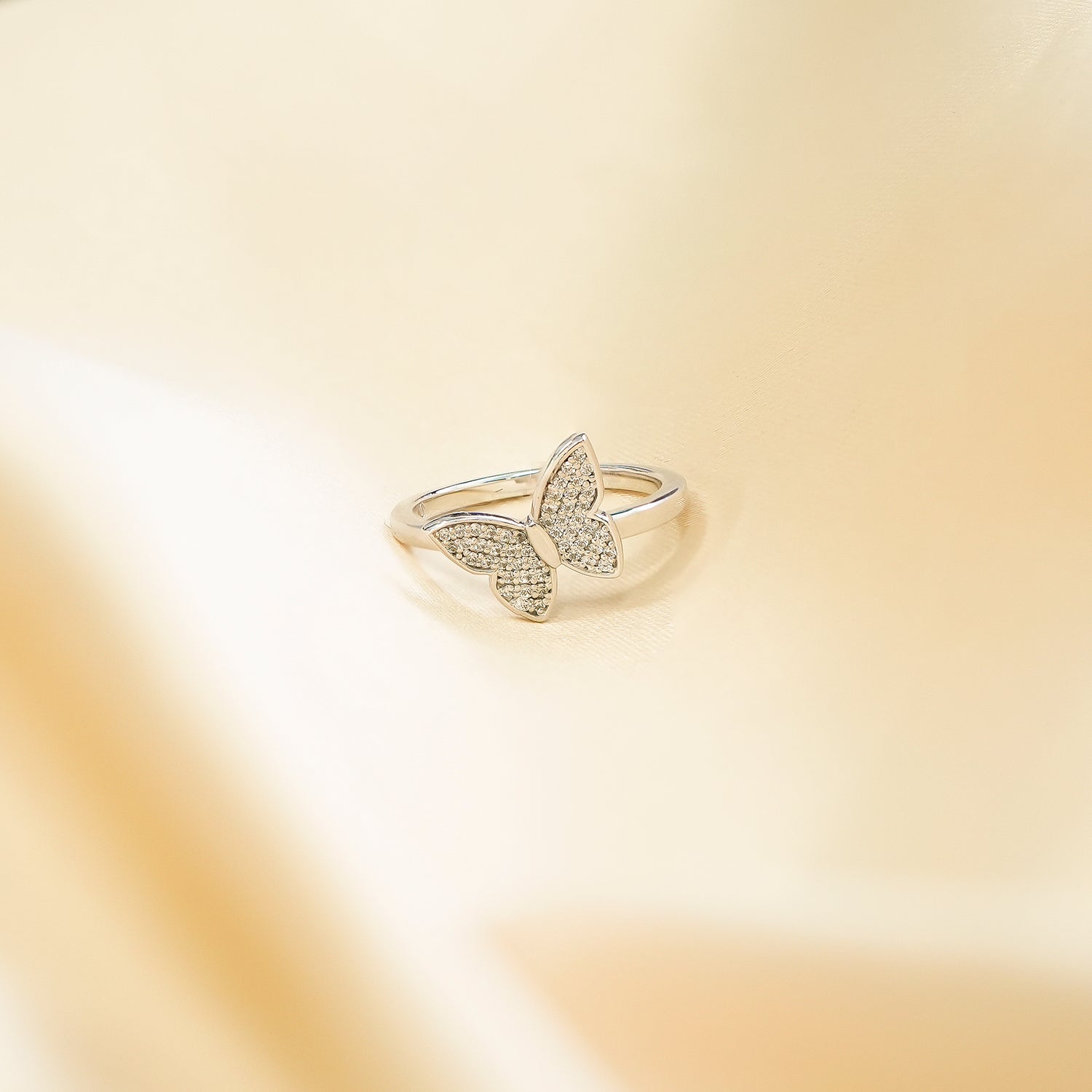 Lilly Diamond Butterfly Ring In Silver