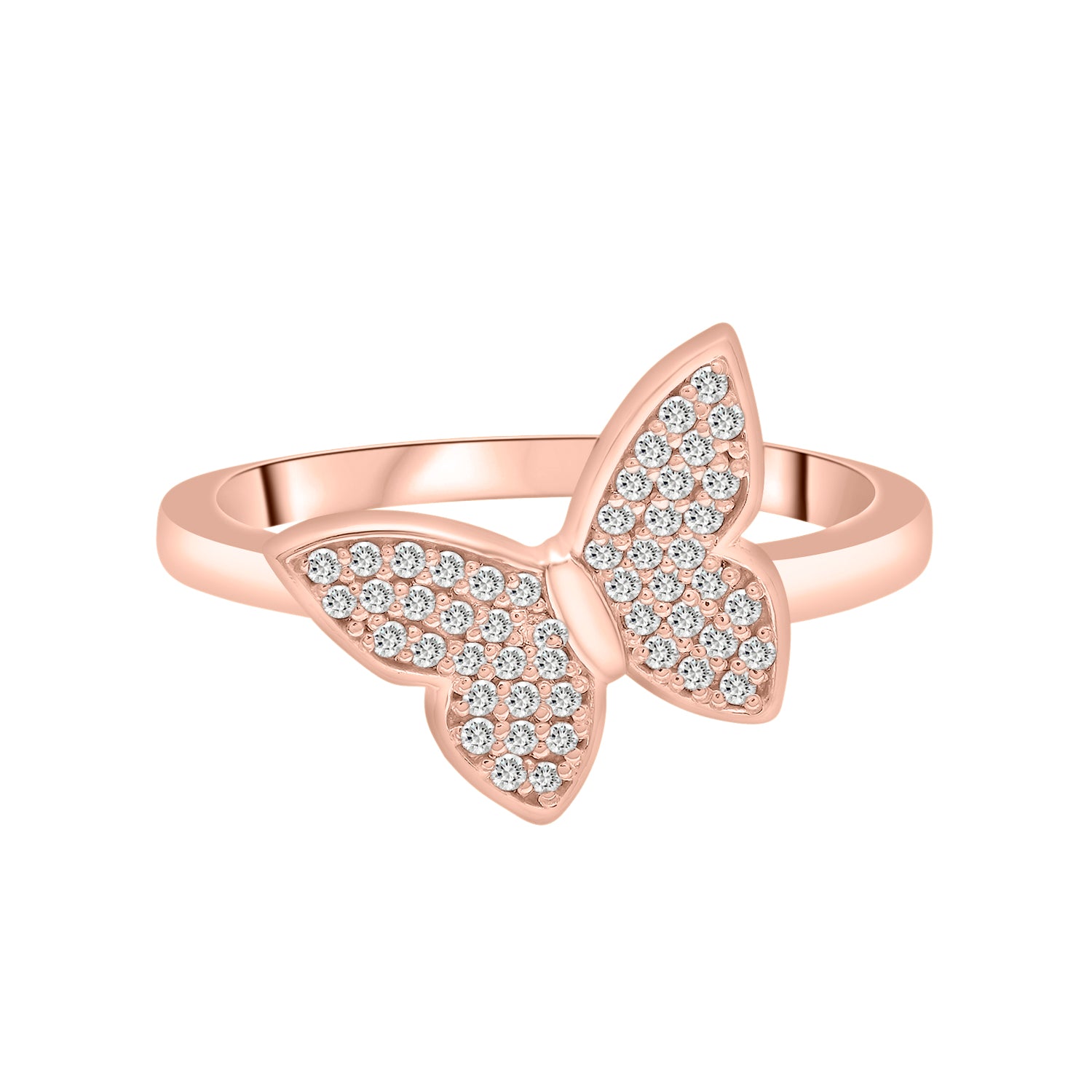 Lilly Diamond Butterfly Ring In Rose Gold Coated Front view