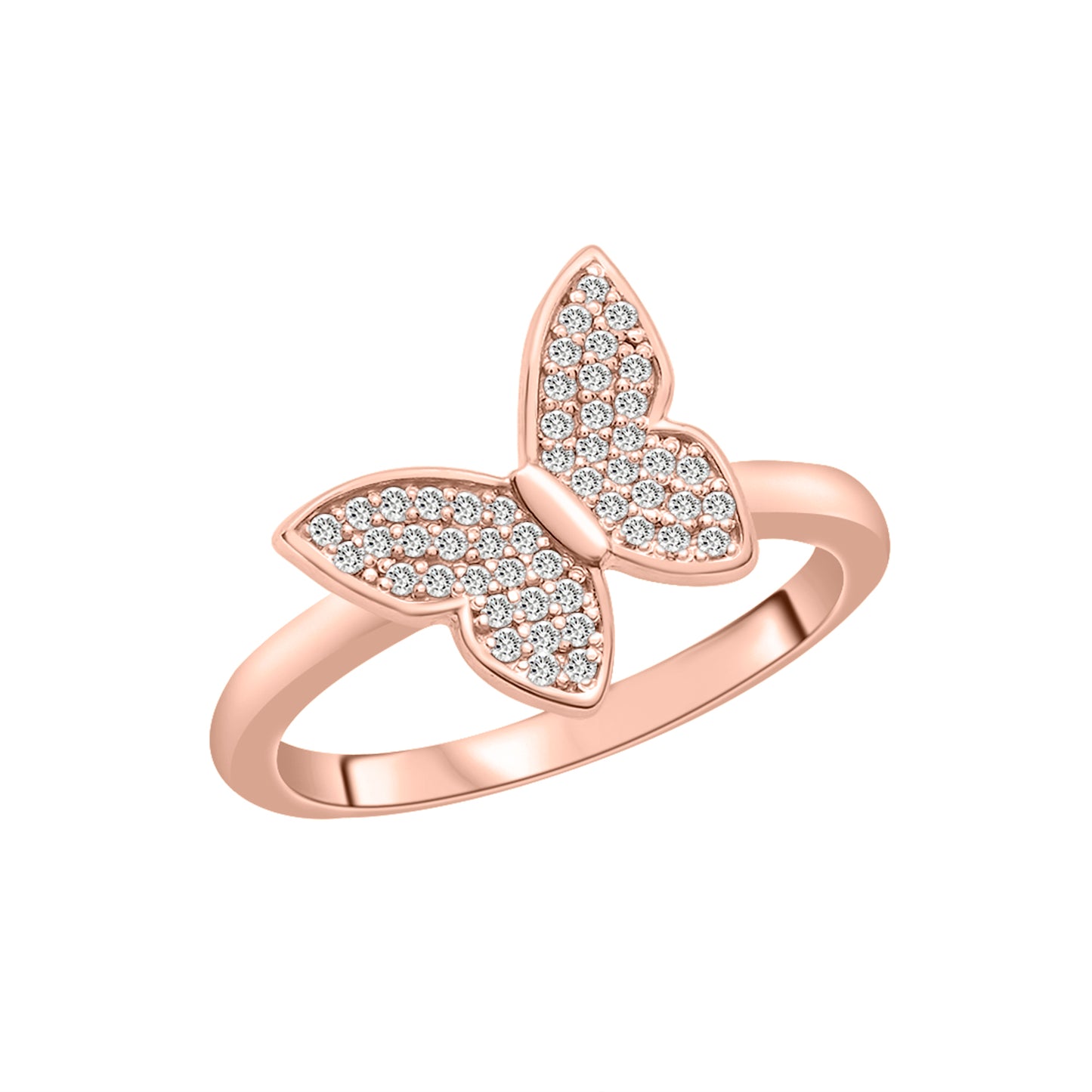 Lilly Diamond Butterfly Ring In Rose Gold Coated
