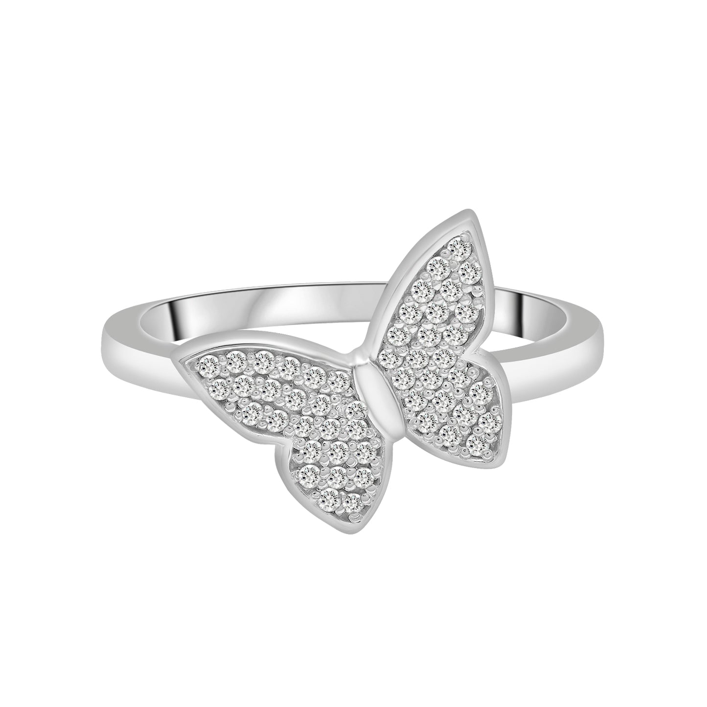 Lilly Diamond Butterfly Ring In Silver Coated