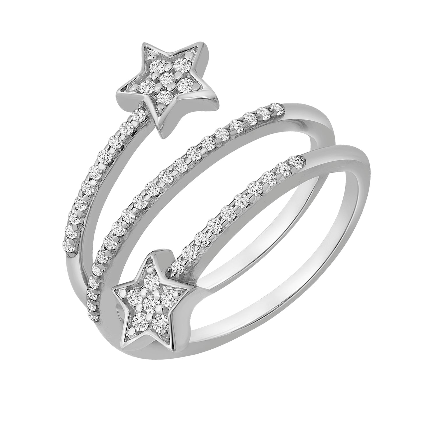 Silver Celeste Diamond Star Open Spiral Ring