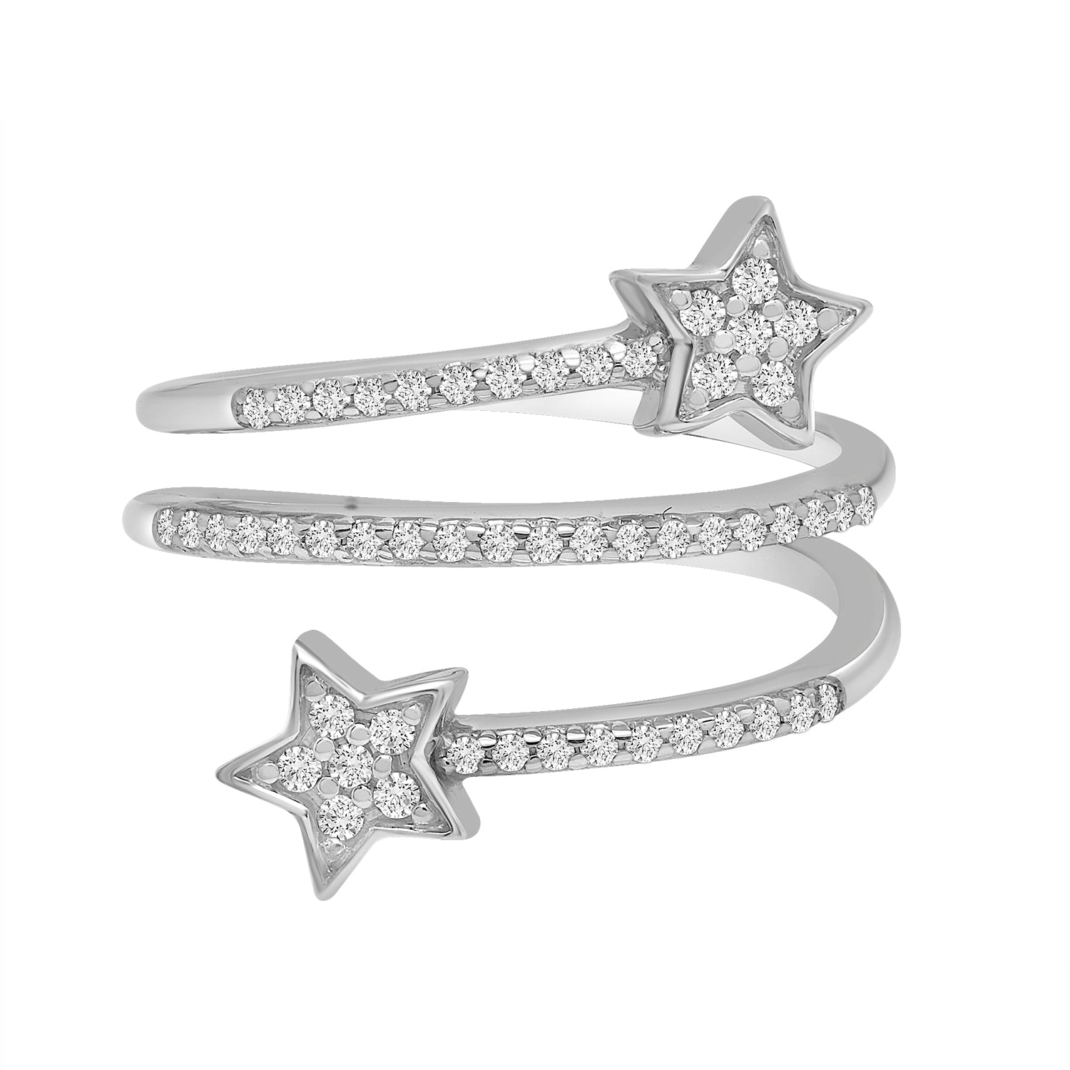 Celeste Diamond Star Open Spiral Ring In Silver