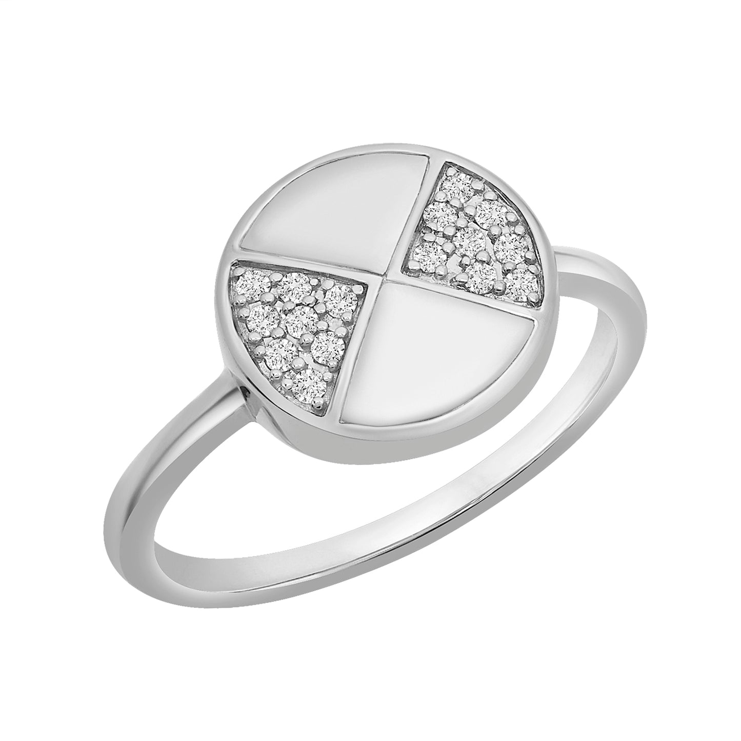 Cara Half Pave Diamond Circle Ring in Silver Coated