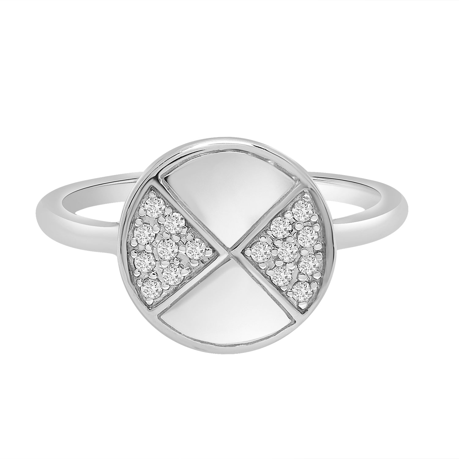 Silver Coated Cara Half Pave Diamond Circle Ring