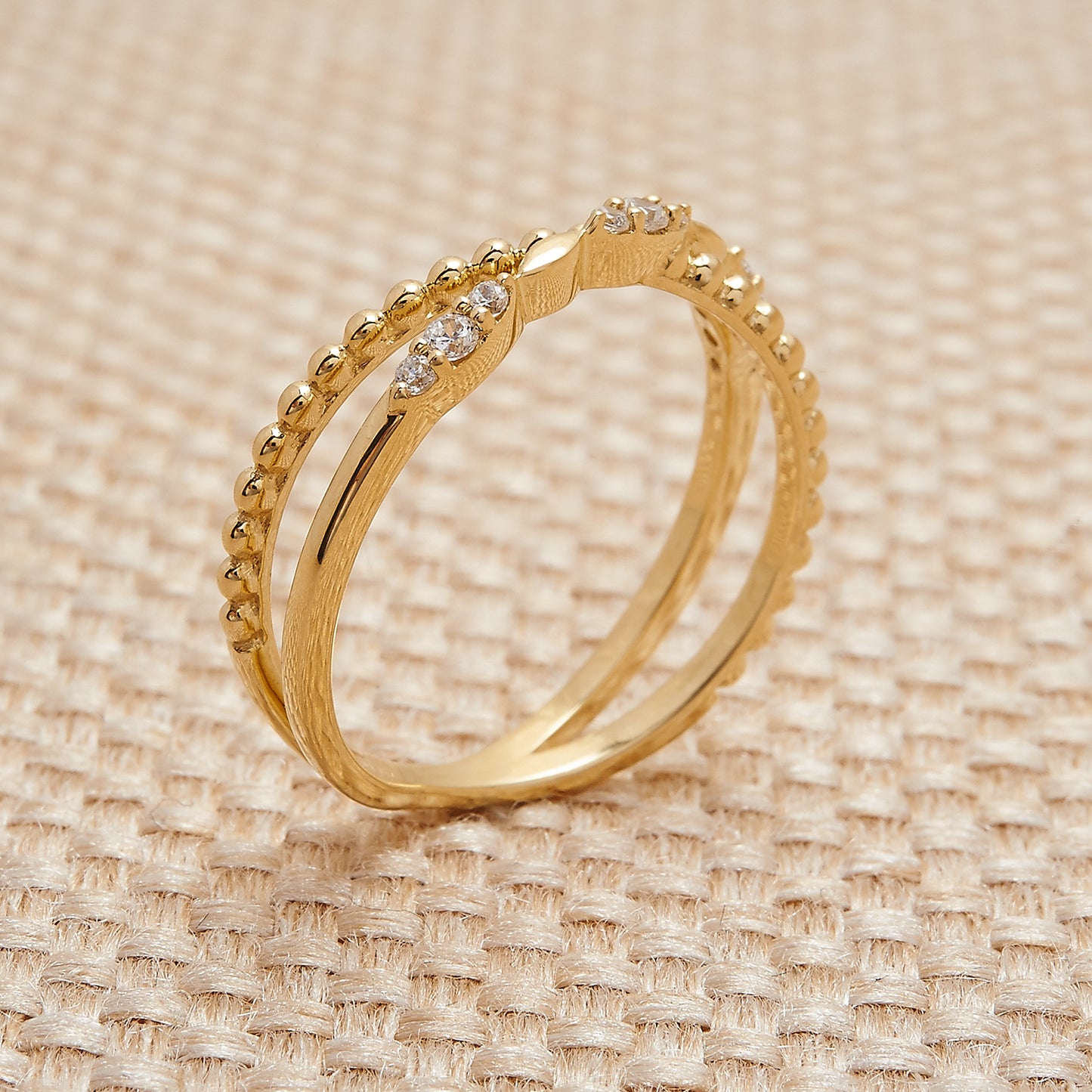 Rami Diamond Criss Cross Ring in Yellow Gold