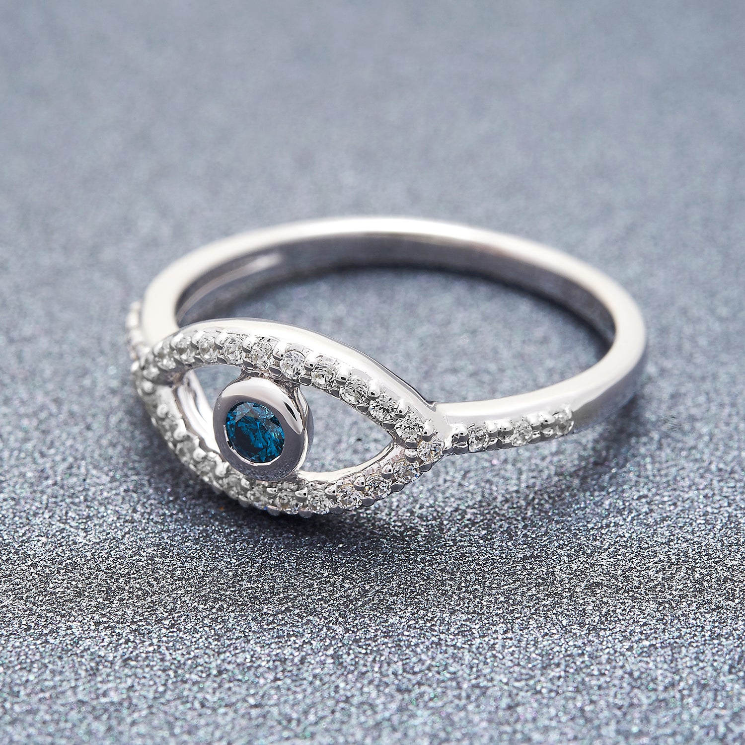 Rubyn Diamond Evil Eye Ring in White Gold