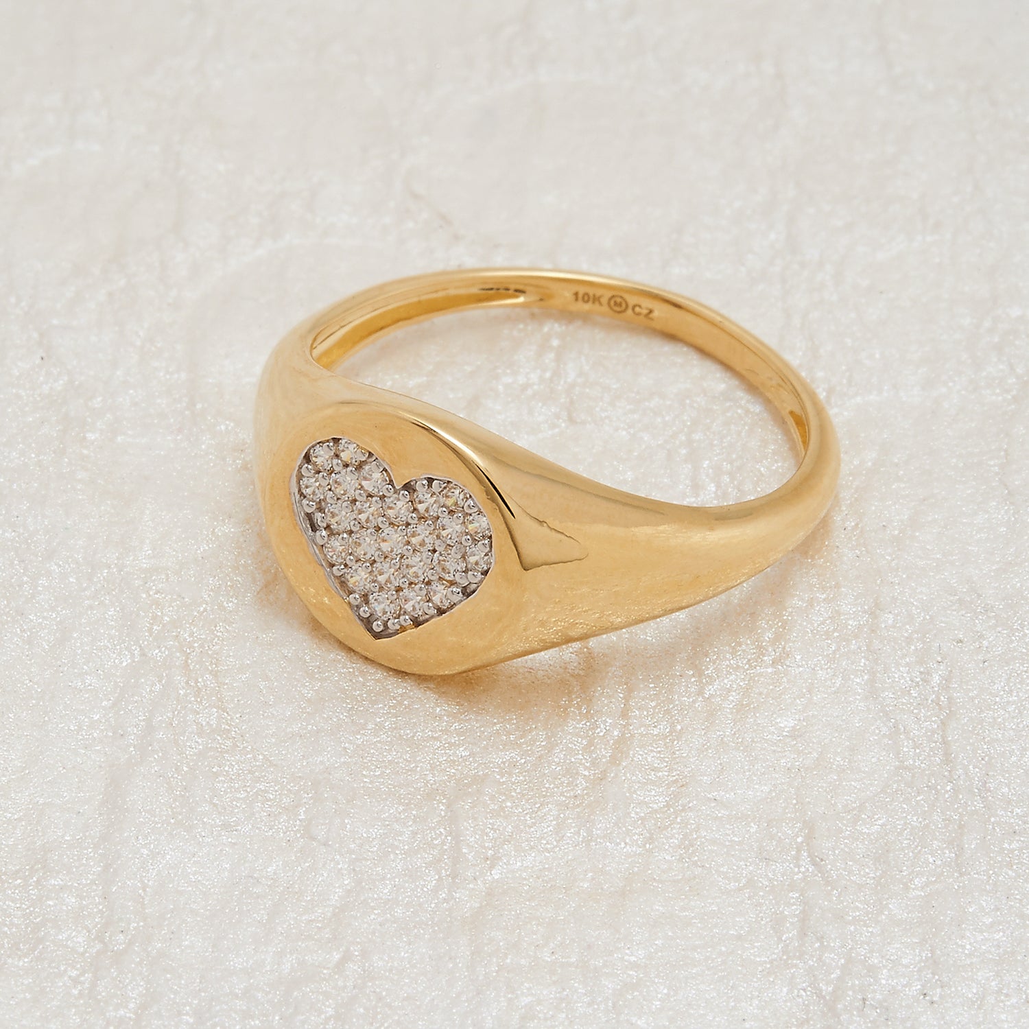 Sophia Diamond Heart Round Signet Ring in Yellow Gold