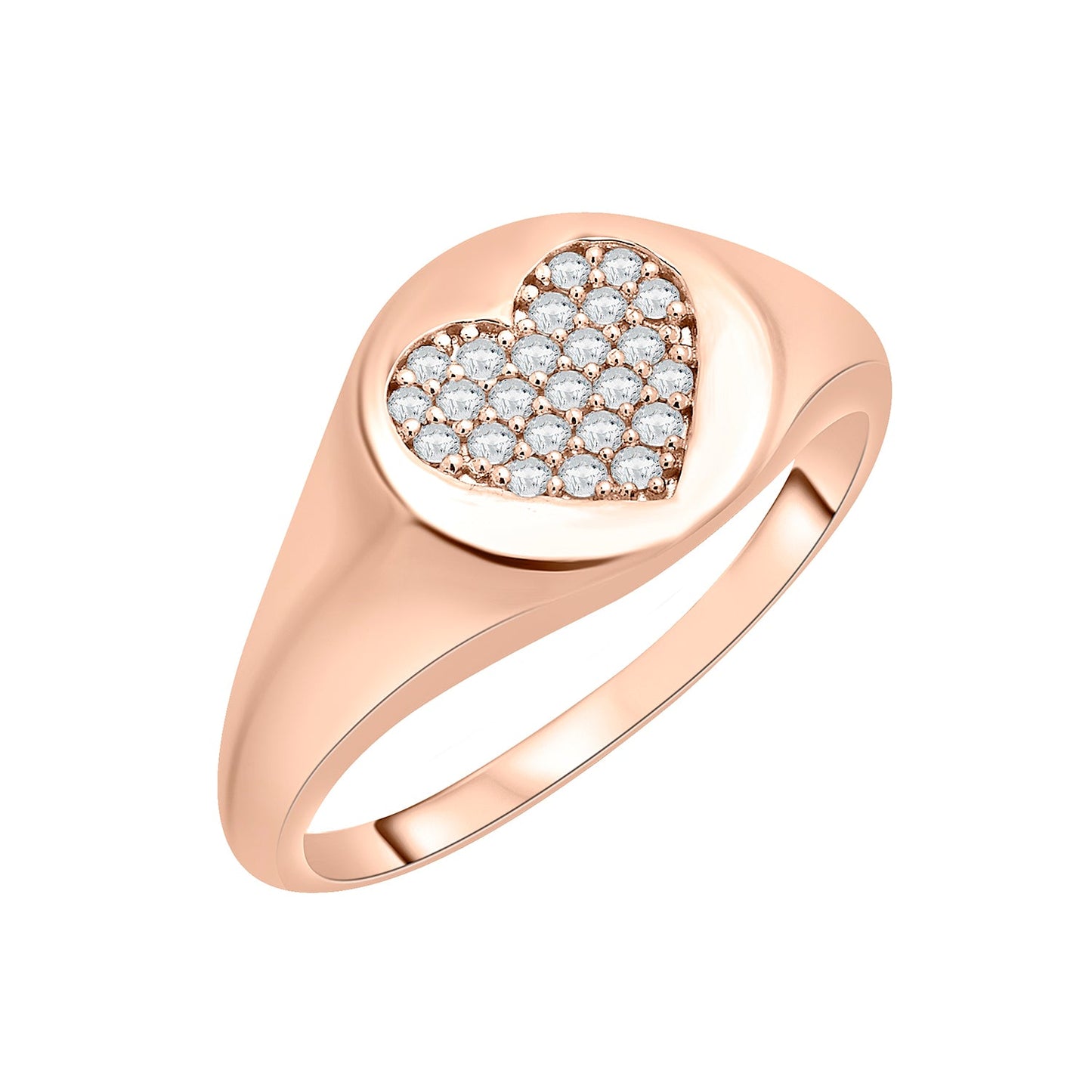 Sophia Diamond Heart Round Signet Ring in Rose Gold