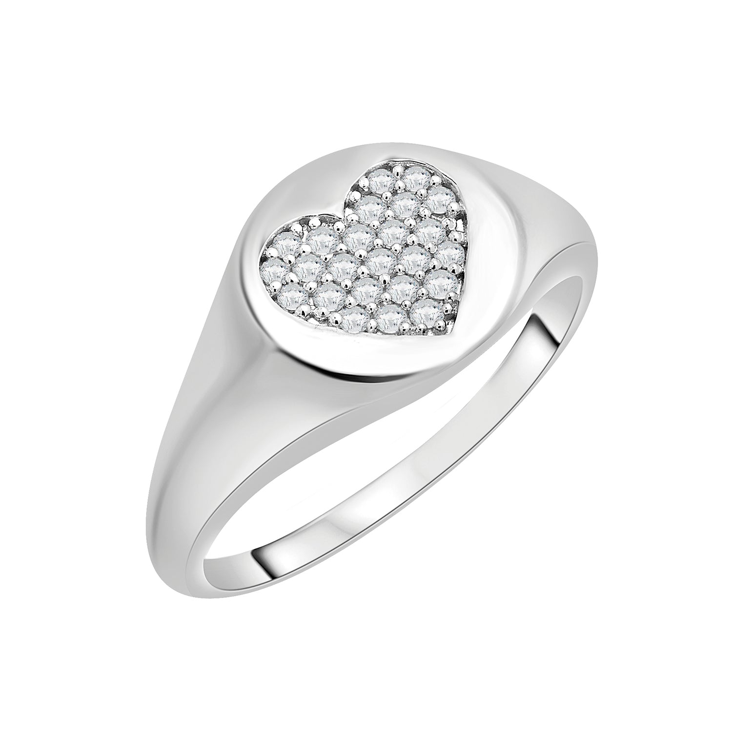 Sophia Diamond Heart Round Signet Ring in White Gold
