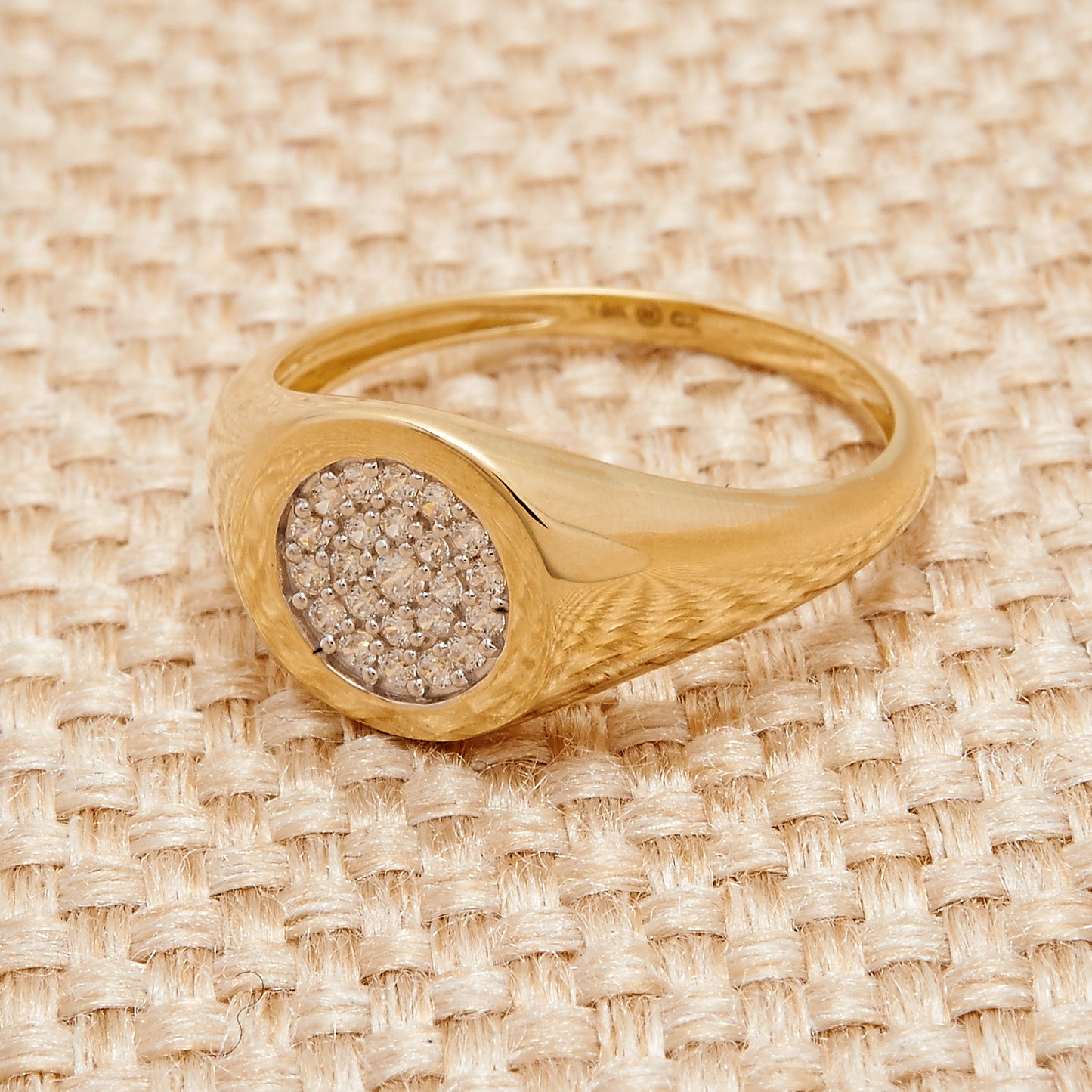 Sara Diamond Round Signet Ring with Yellow Gold