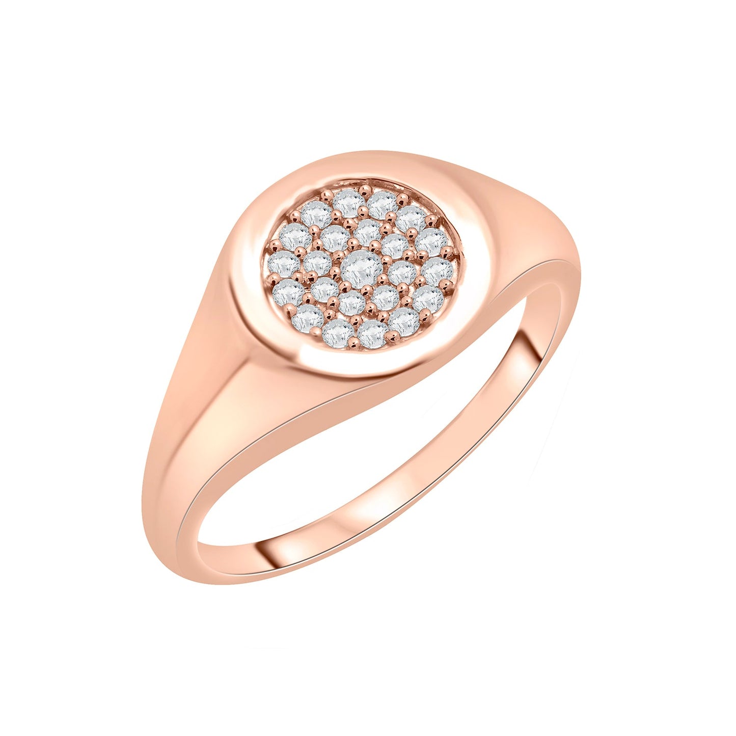 Sara Diamond Round Signet Ring with Rose Gold