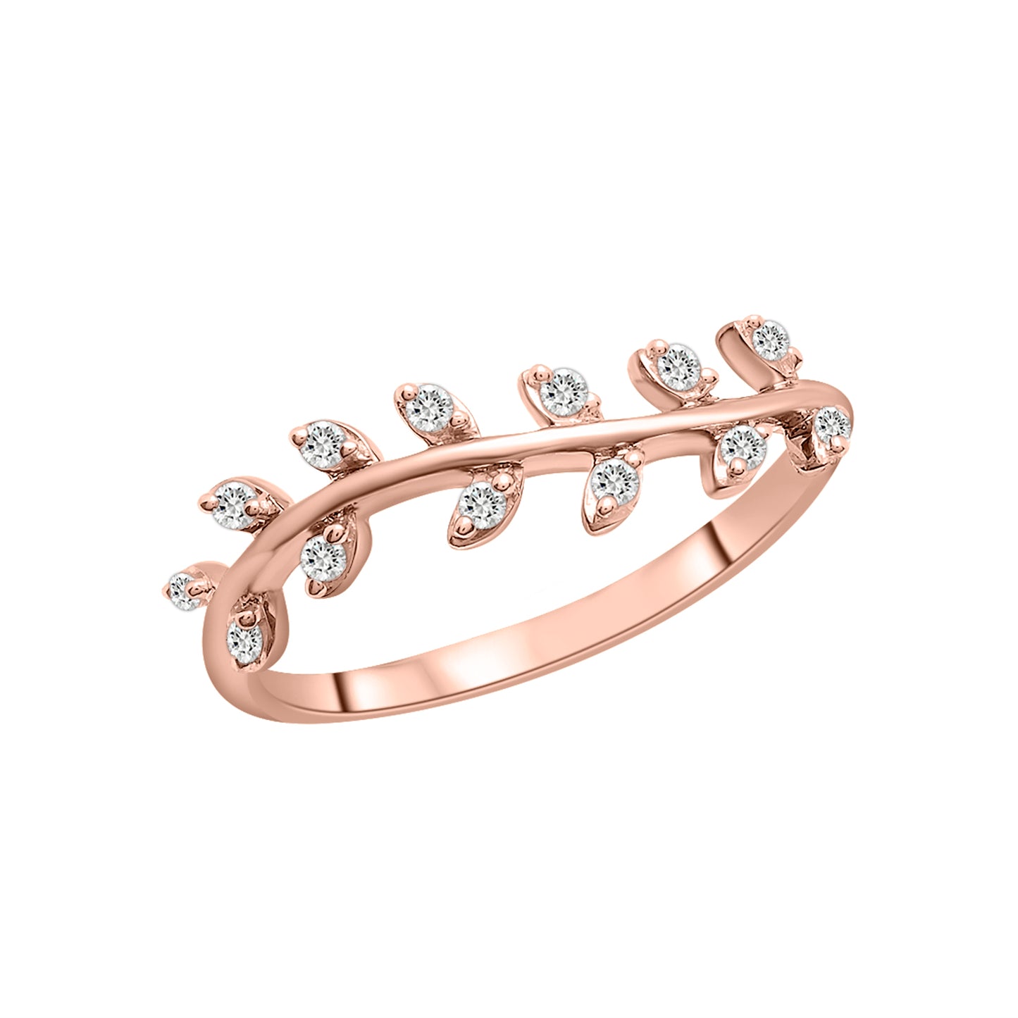 Desi Diamond Leaf Ring In Rose Gold From Top View