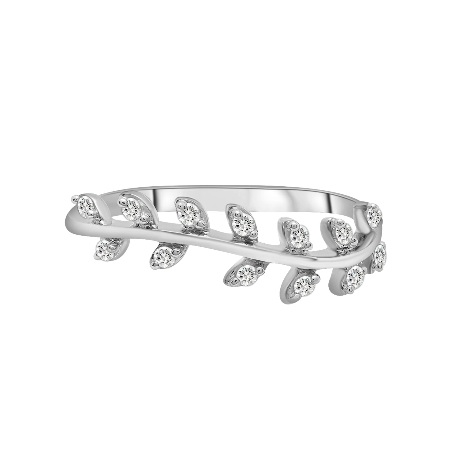 Desi Diamond Leaf Ring In Silver Front View