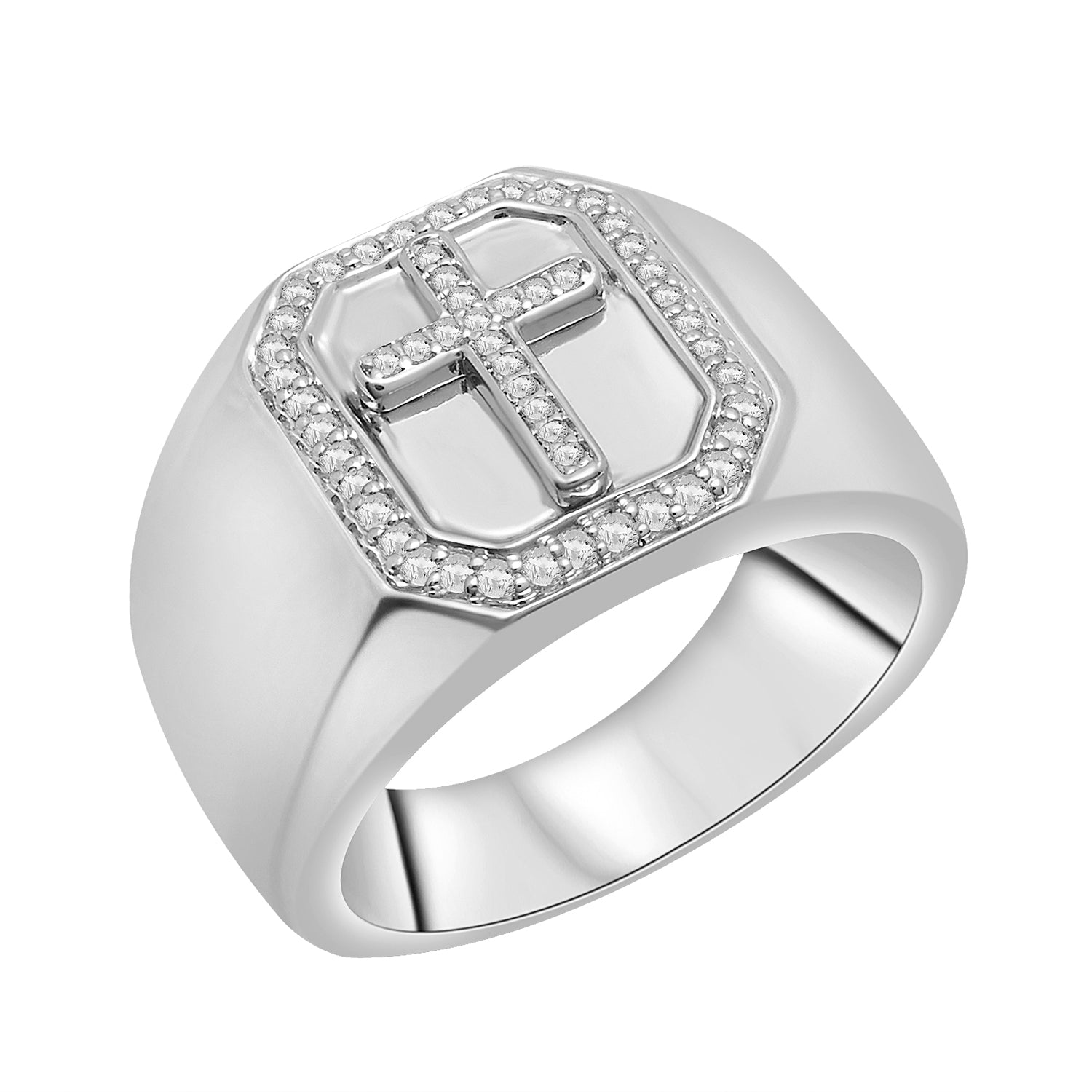 Diamond Cross Signet Ring In Silver