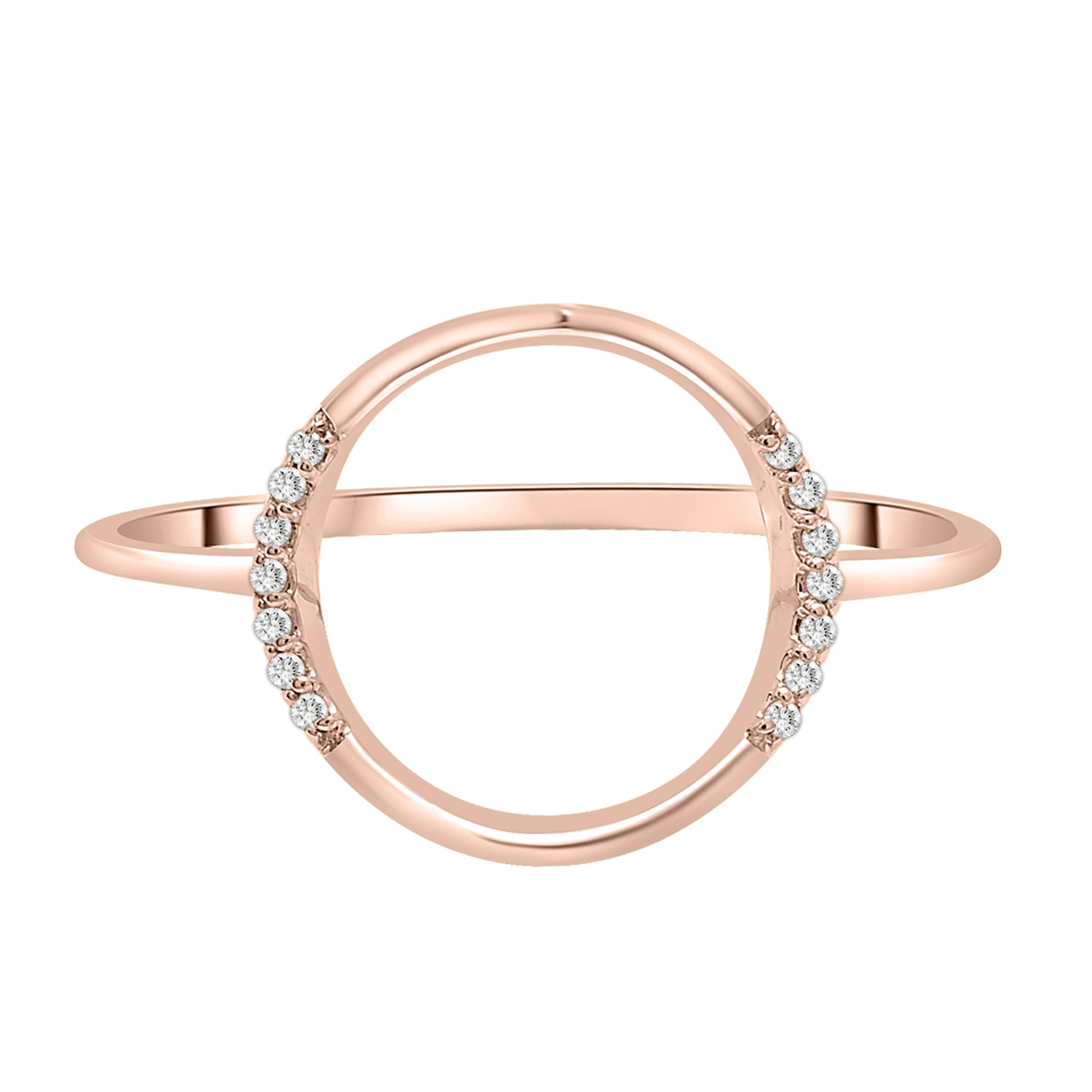 Open Circle Half Diamond Shape Ring in Rose Gold