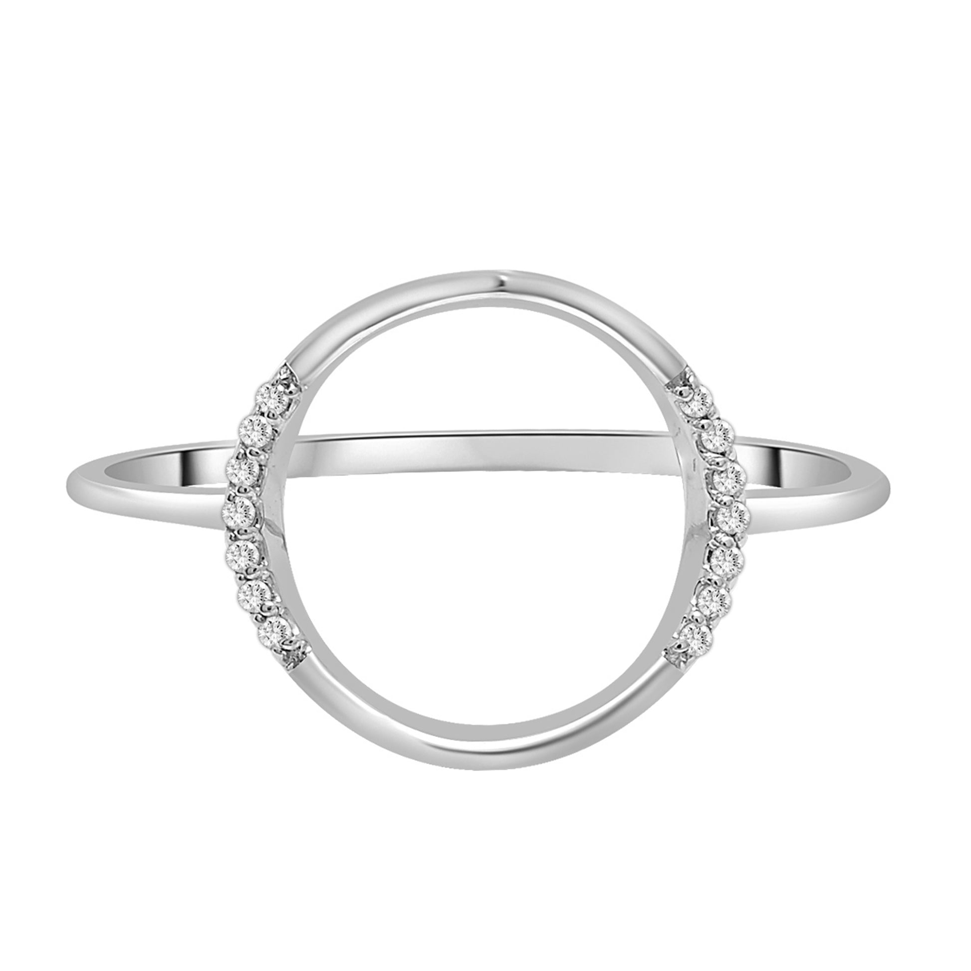 Open Circle Half Diamond Shape Ring in White Gold